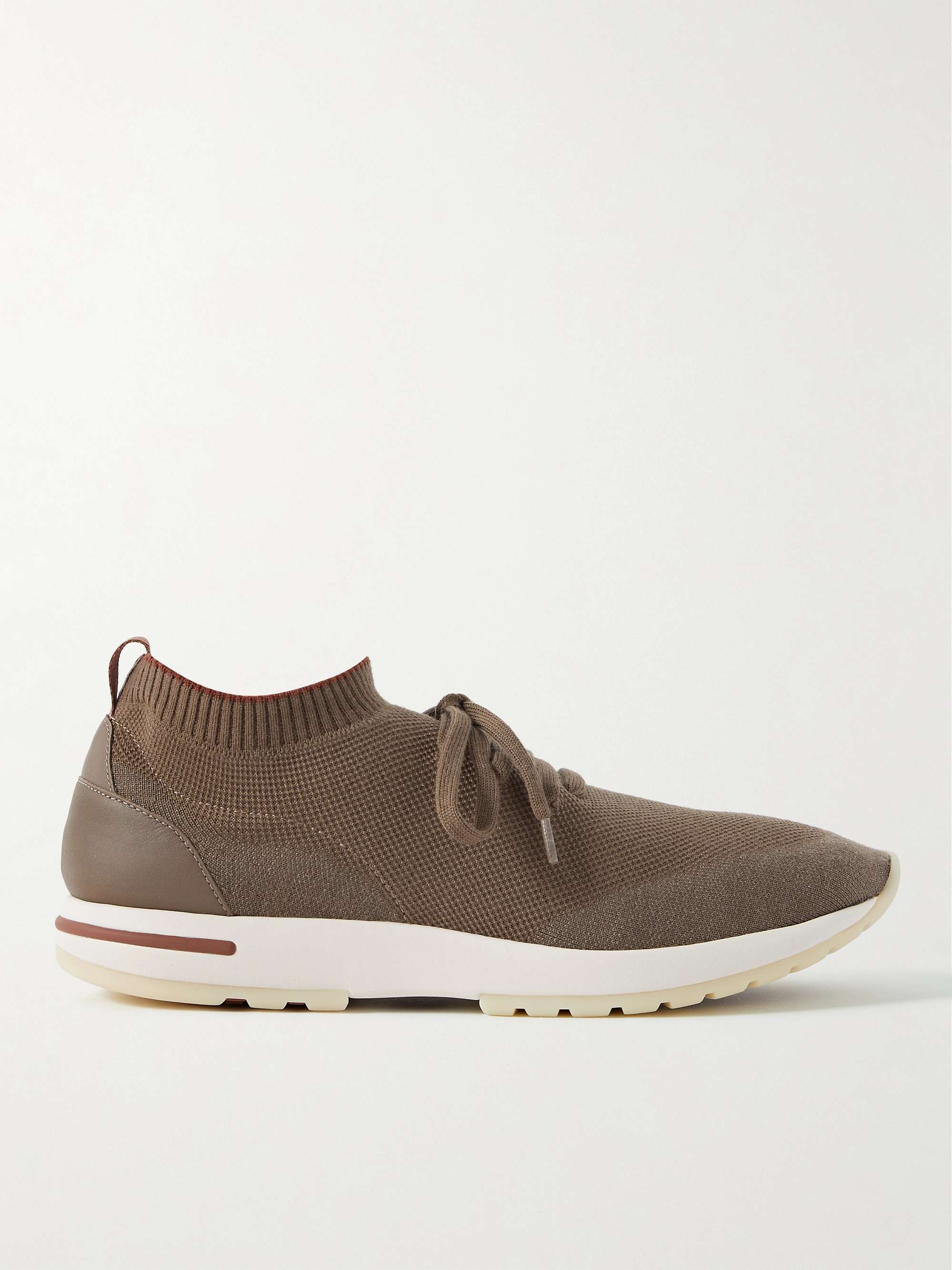 로로피아나 스니커즈 LORO PIANA 360 Flexy Walk Leather-Trimmed Knitted Wool Sneakers,Brown