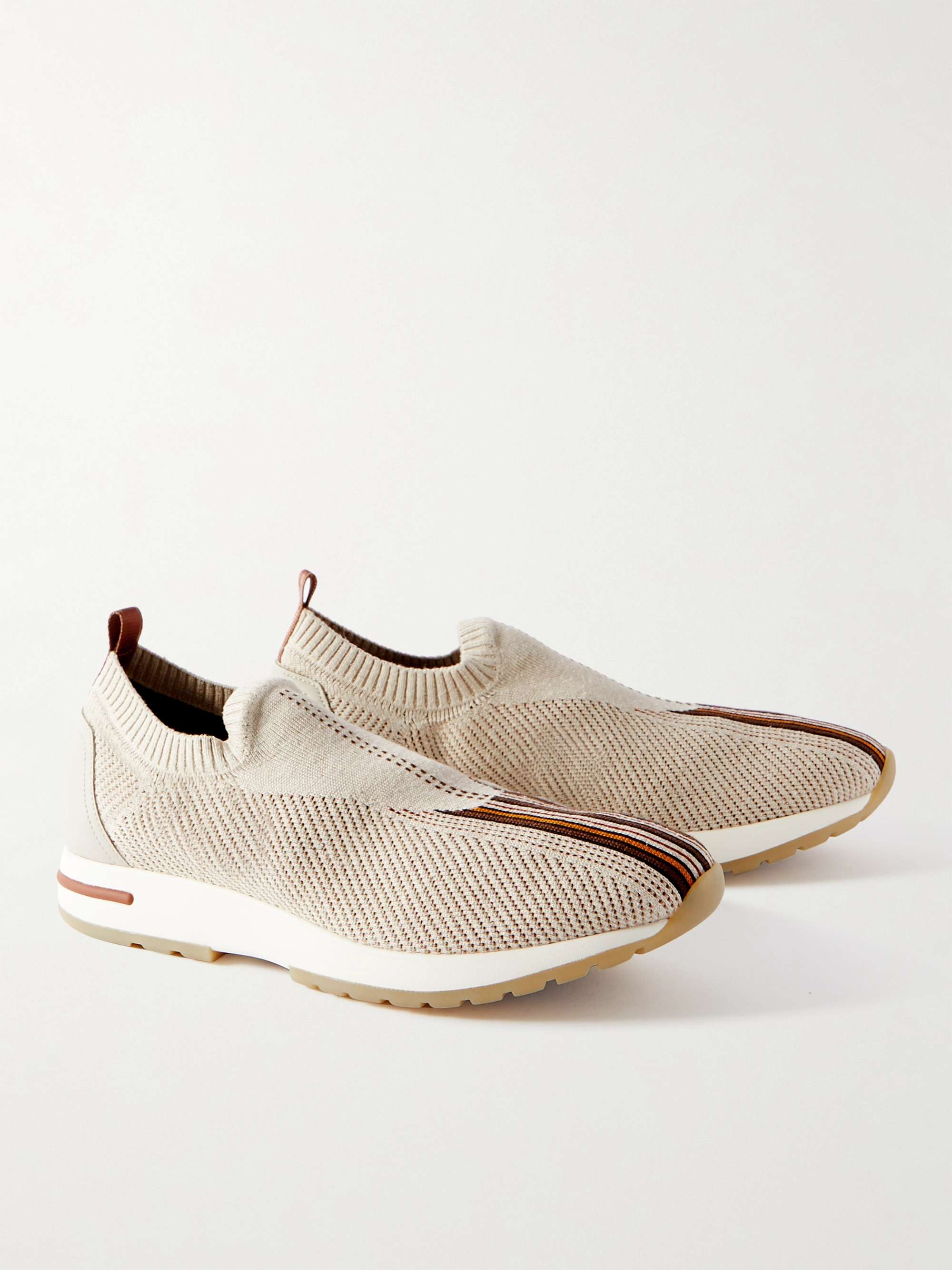 LORO PIANA 360 Lp Flexy Walk Leather-Trimmed Linen and Silk-Blend Slip-On Sneakers