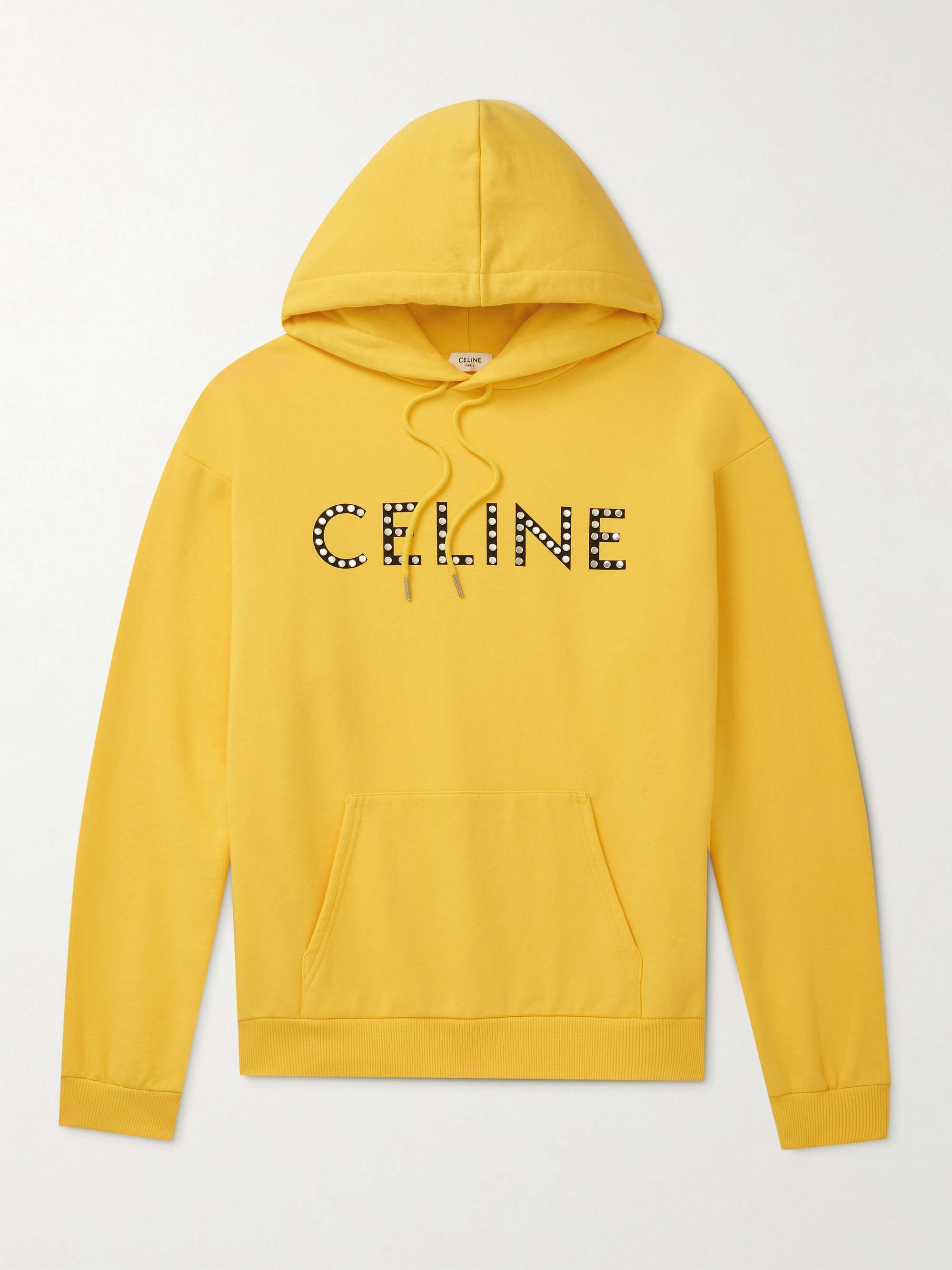 셀린느 옴므 로고 후드티 CELINE HOMME Studded Logo-Print Cotton-Jersey Hoodie,Yellow