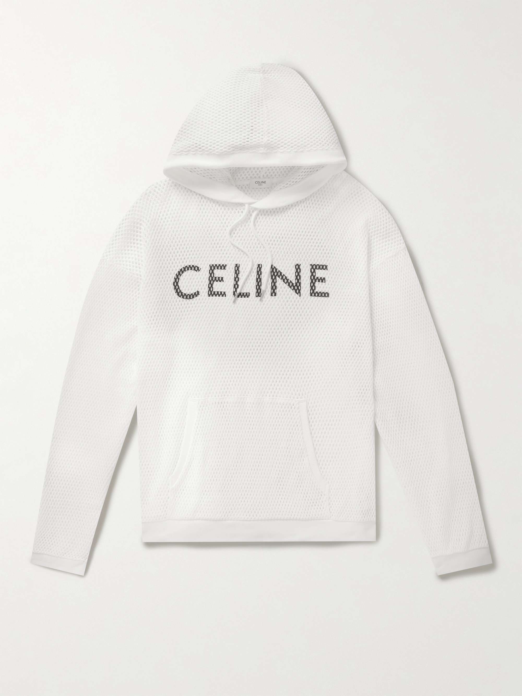 셀린느 옴므 로고 후드티 CELINE HOMME Logo-Print Cotton-Mesh Hoodie,Cream