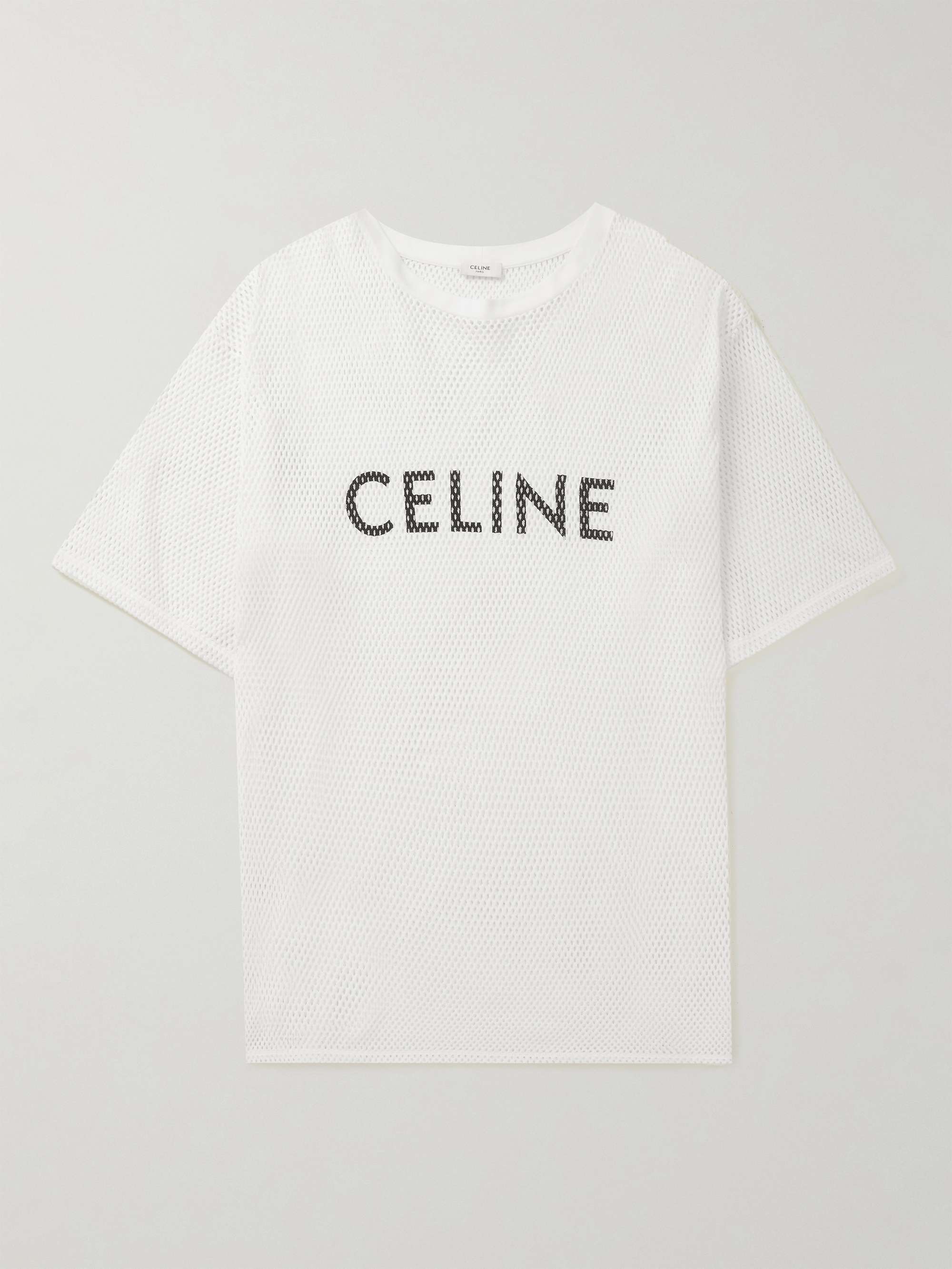 셀린느 옴므 로고 티셔츠 CELINE HOMME Logo-Print Cotton-Mesh T-Shirt,Cream