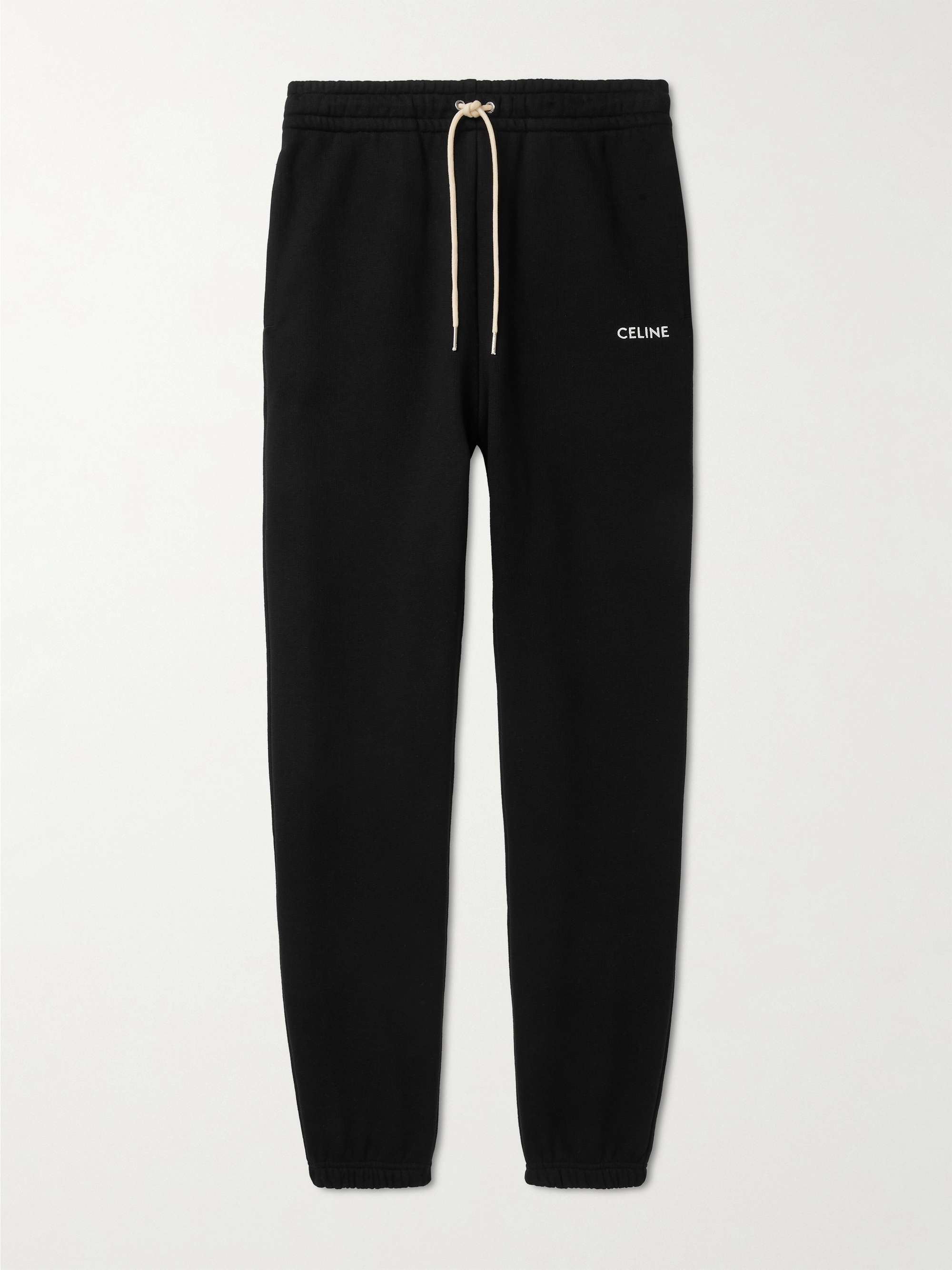 CELINE HOMME Slim-Fit Tapered Logo-Embroidered Cotton-Jersey Sweatpants