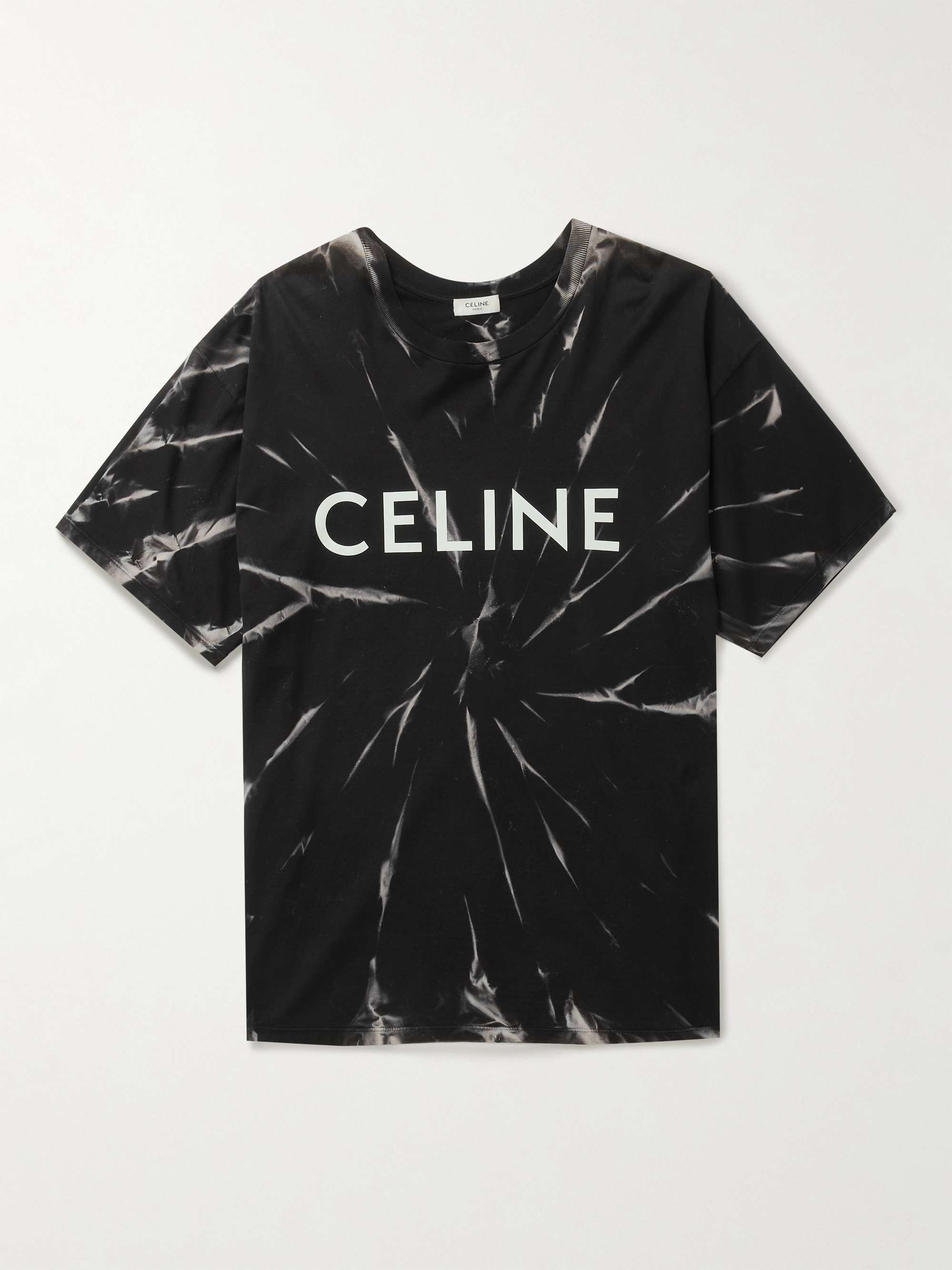 셀린느 옴므 로고 티셔츠 CELINE HOMME Tie-Dyed Logo-Print Cotton-Jersey T-Shirt,Black