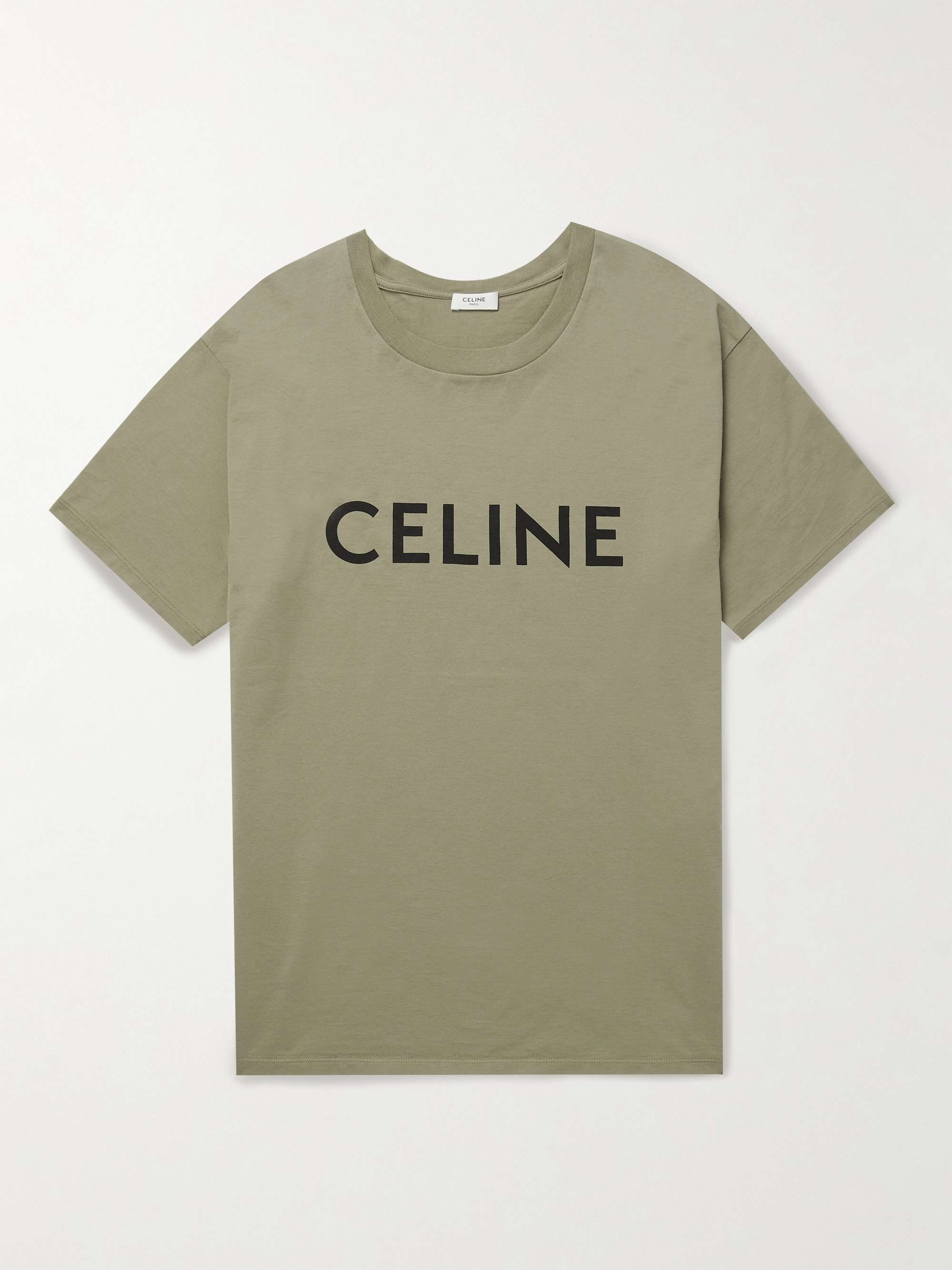 셀린느 옴므 로고 티셔츠 CELINE HOMME Logo-Print Cotton-Jersey T-Shirt,Green