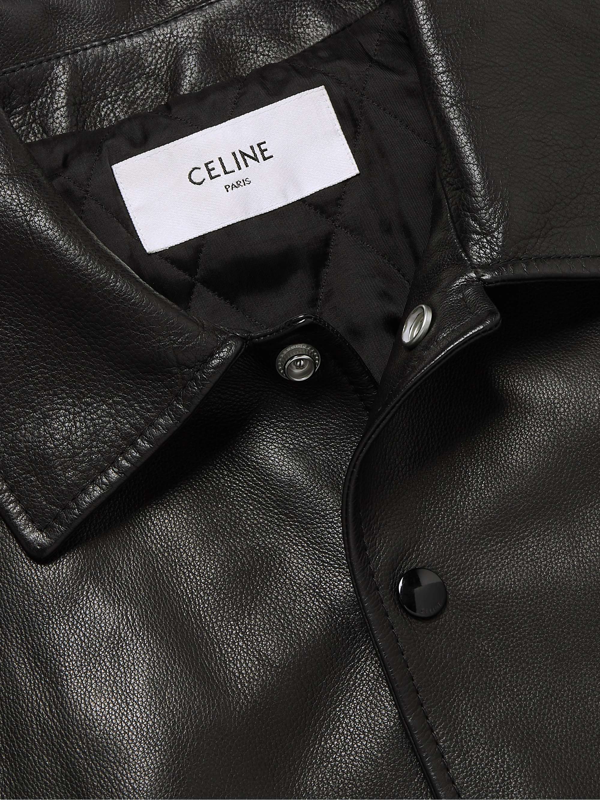 CELINE HOMME Embellished Leather Bomber Jacket