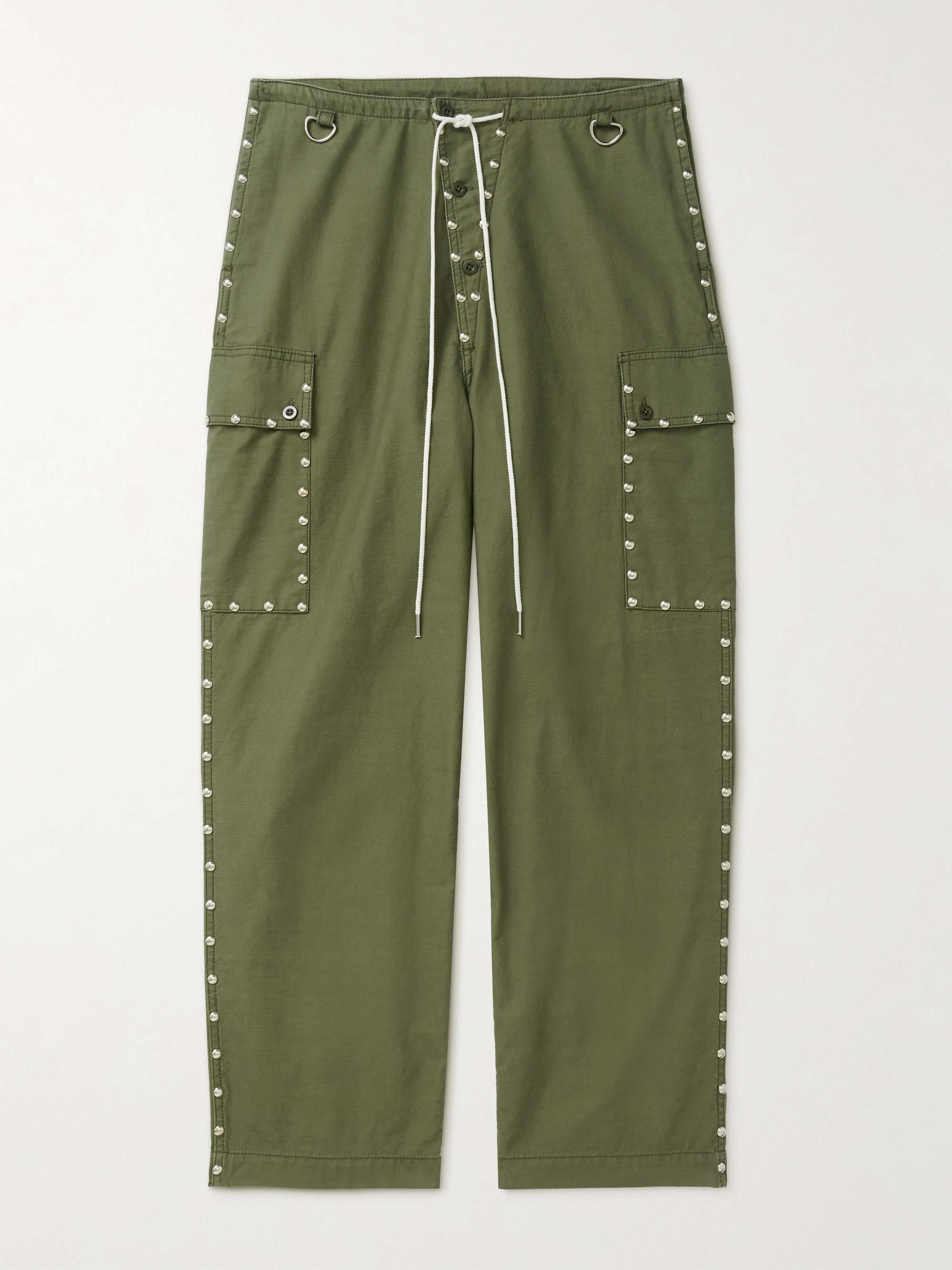 CELINE HOMME Straight-Leg Studded Cotton-Canvas Drawstring Cargo Trousers