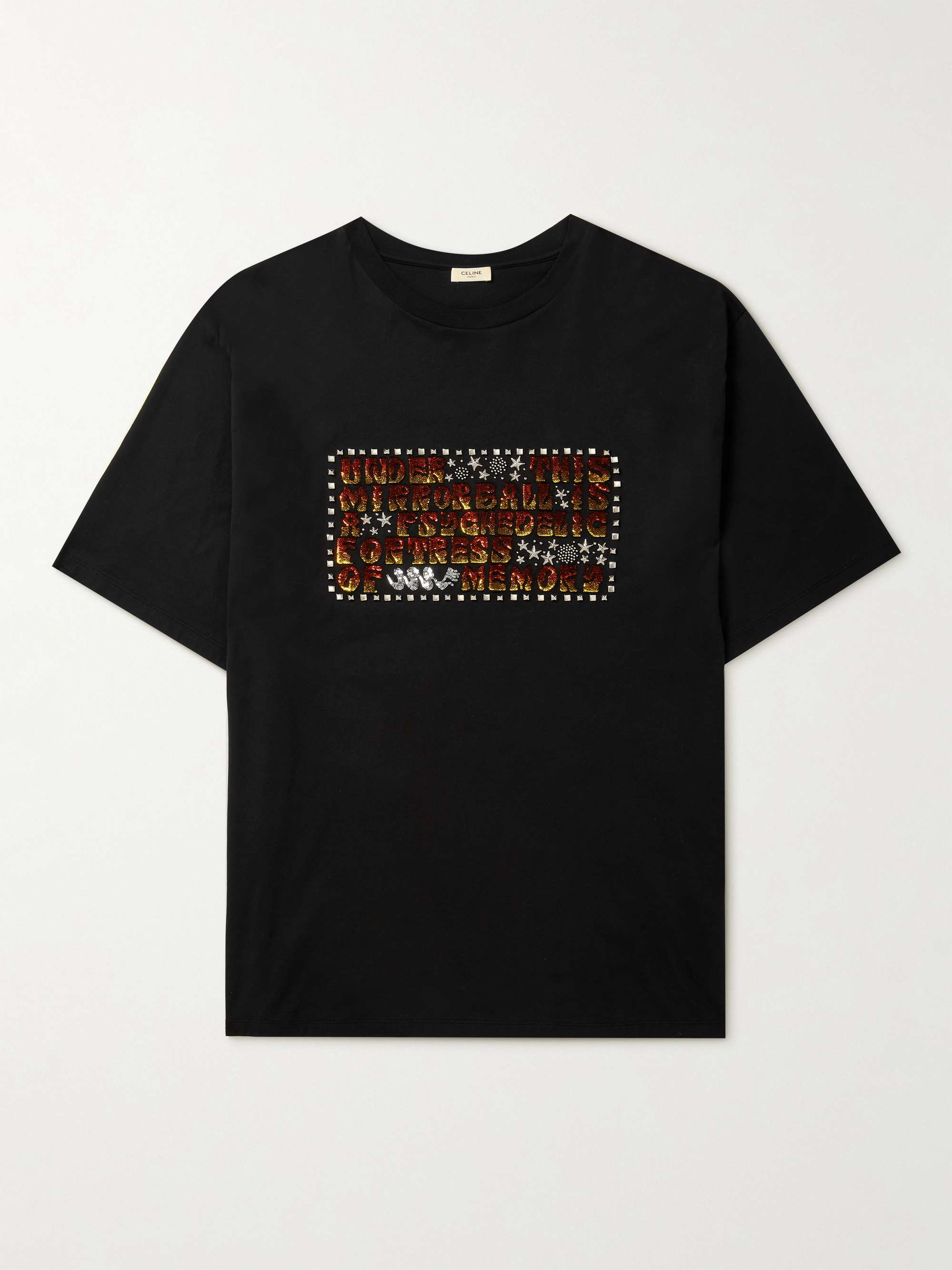 CELINE HOMME Embellished Embroidered Cotton-Jersey T-Shirt