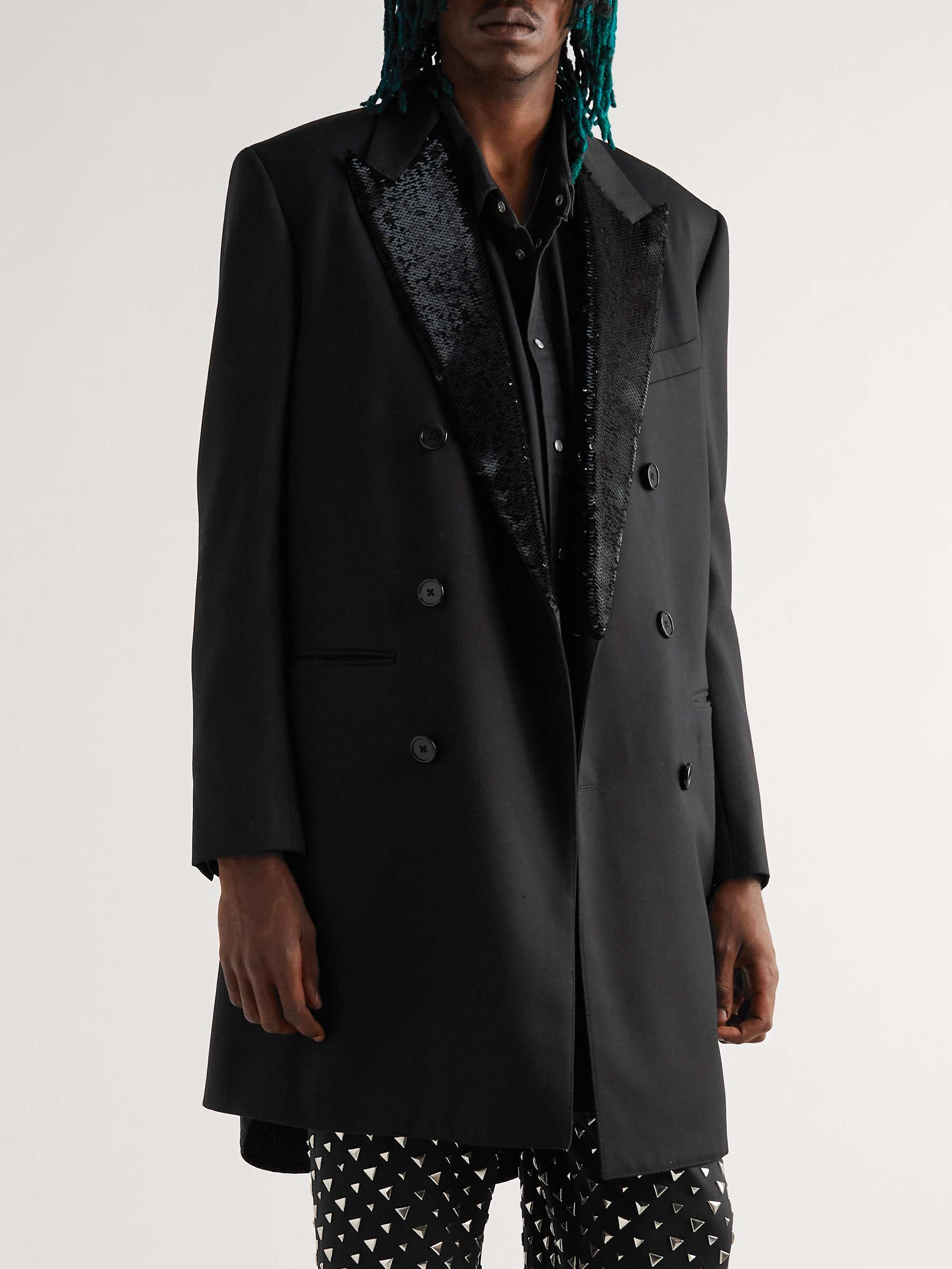 CELINE HOMME Sequin-Embellished Double-Breasted Wool Coat