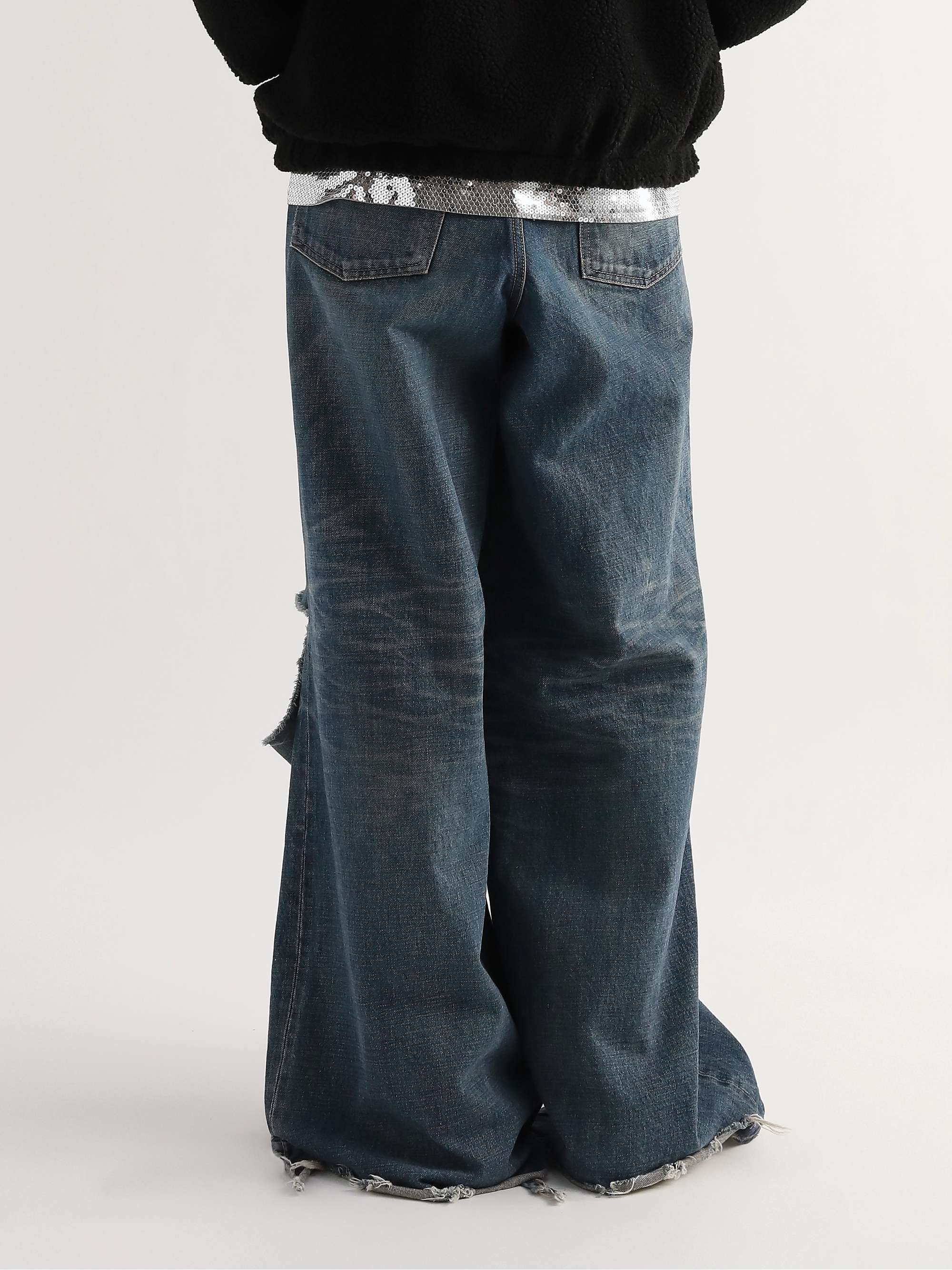 CELINE HOMME Wide-Leg Printed Distressed Jeans