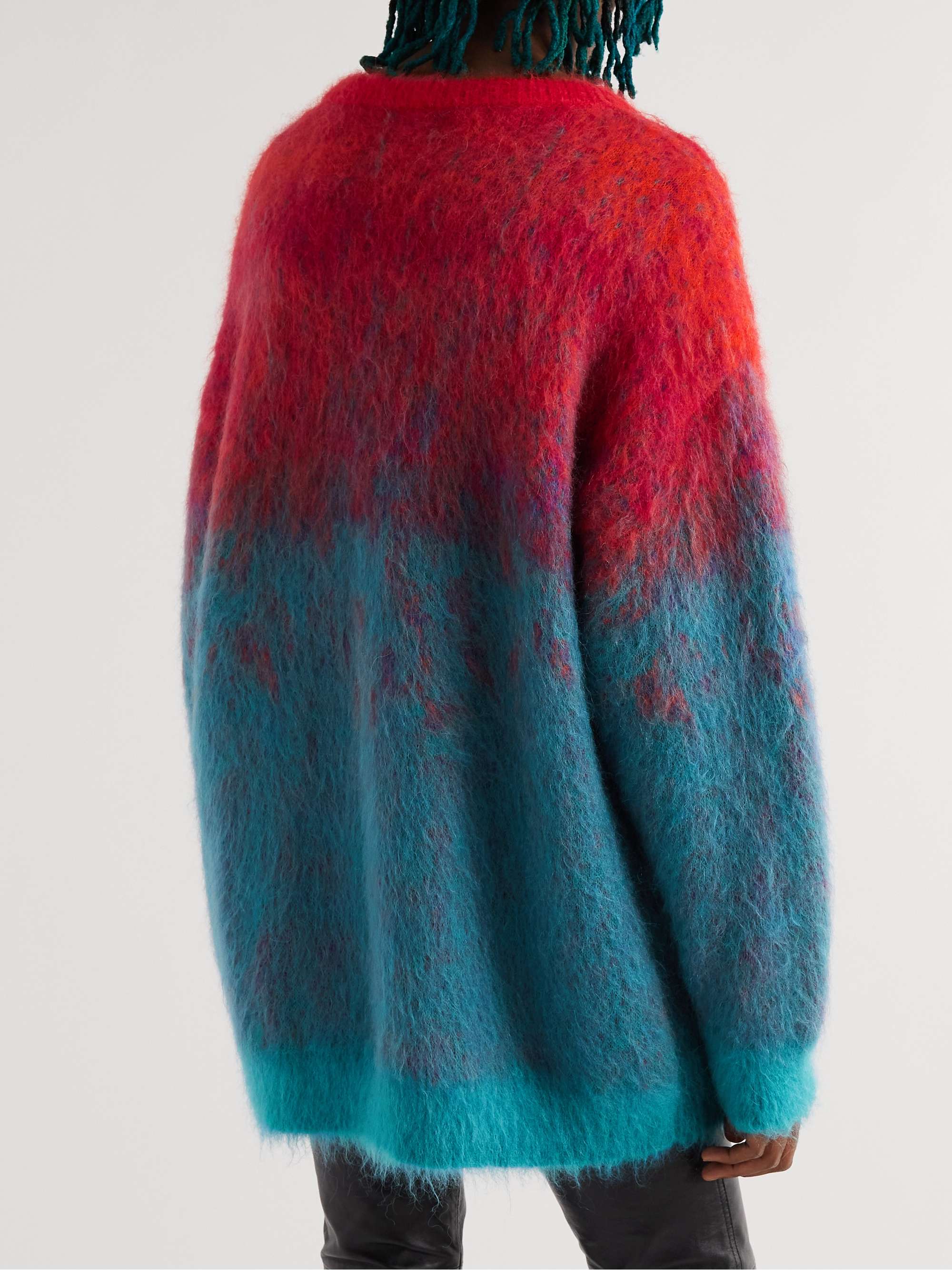 CELINE HOMME Embellished Appliquéd Dégradé Mohair-Blend Sweater