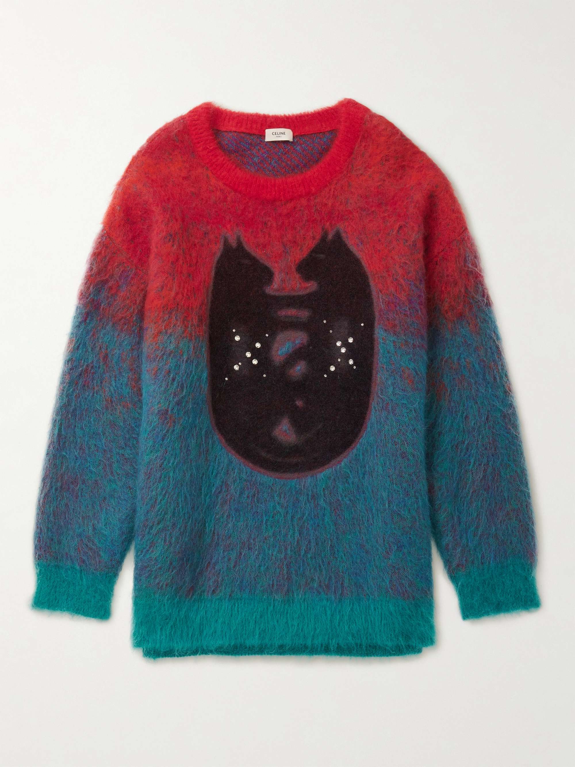 CELINE HOMME Embellished Appliquéd Dégradé Mohair-Blend Sweater
