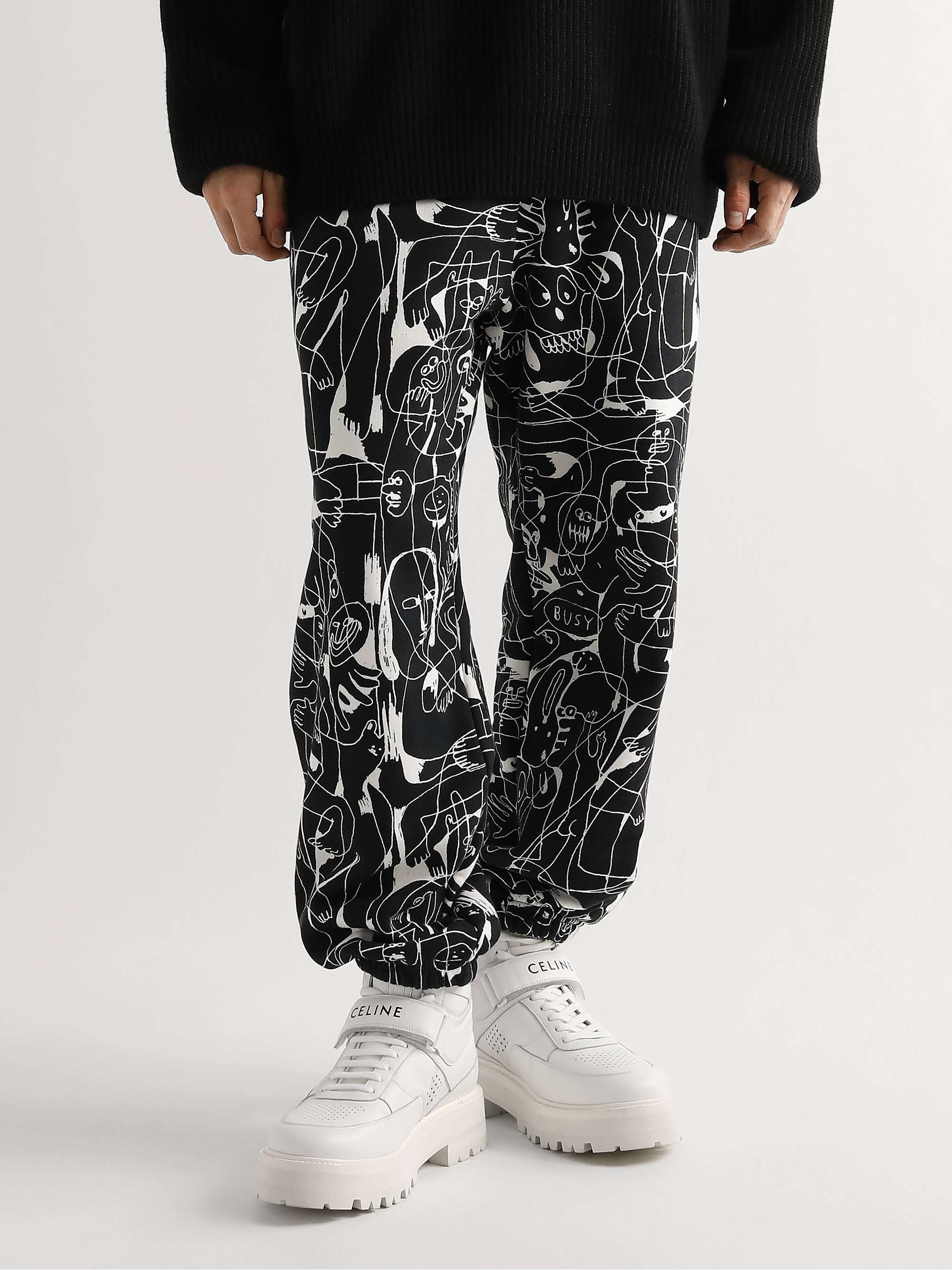 CELINE HOMME Tapered Printed Cotton-Jersey Sweatpants