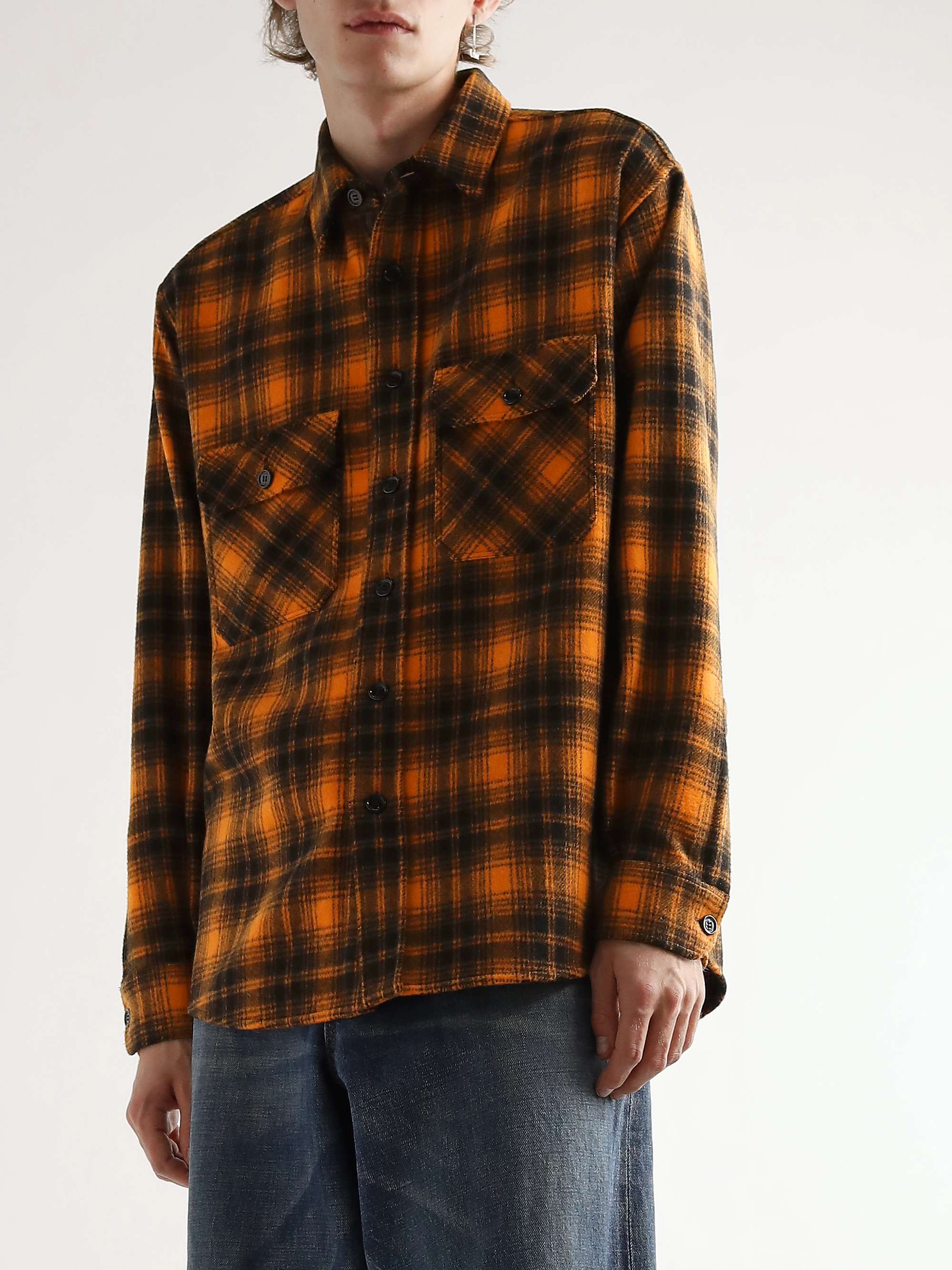 CELINE HOMME Checked Wool-Blend Flannel Shirt