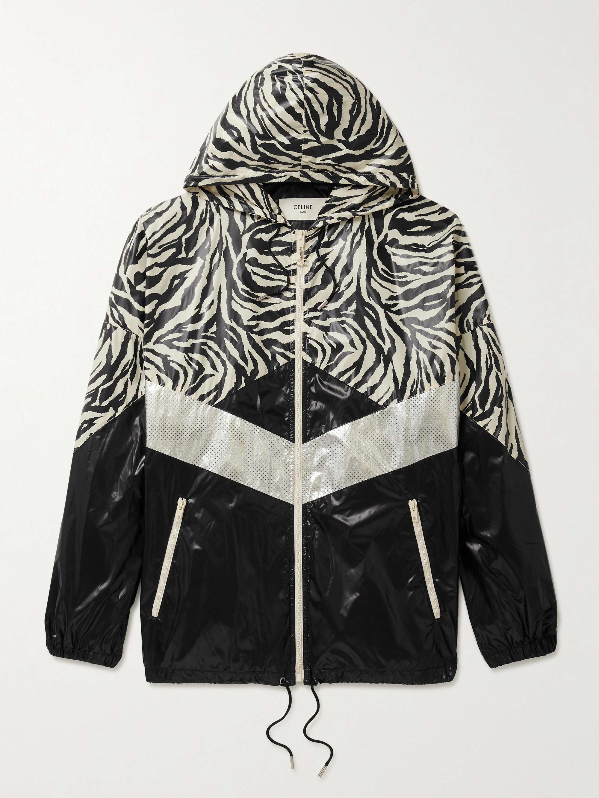 Black Zebra-Print Panelled Shell Hooded ...