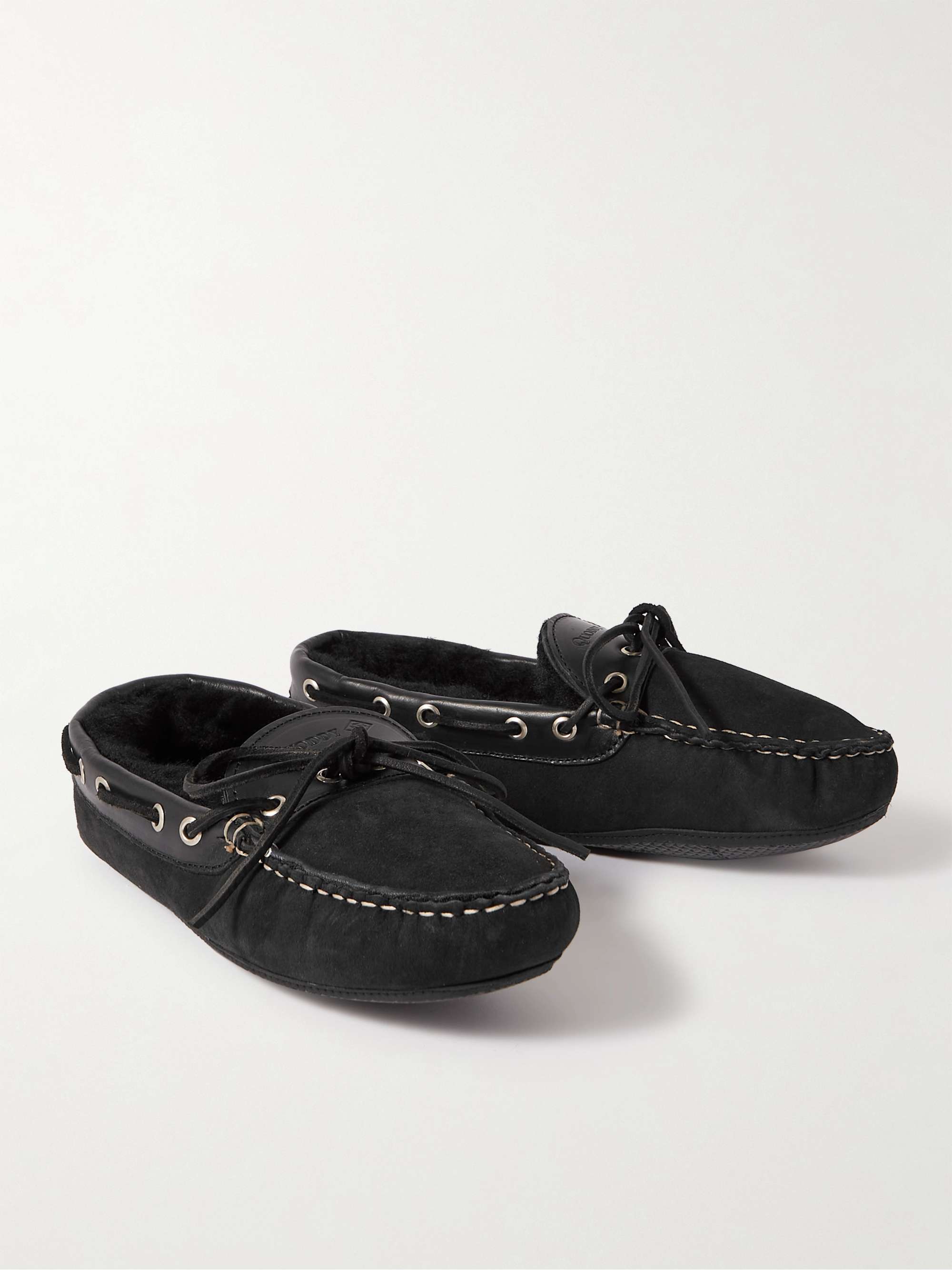 QUODDY Fireside Shearling-Lined Leather-Trimmed Suede Slippers