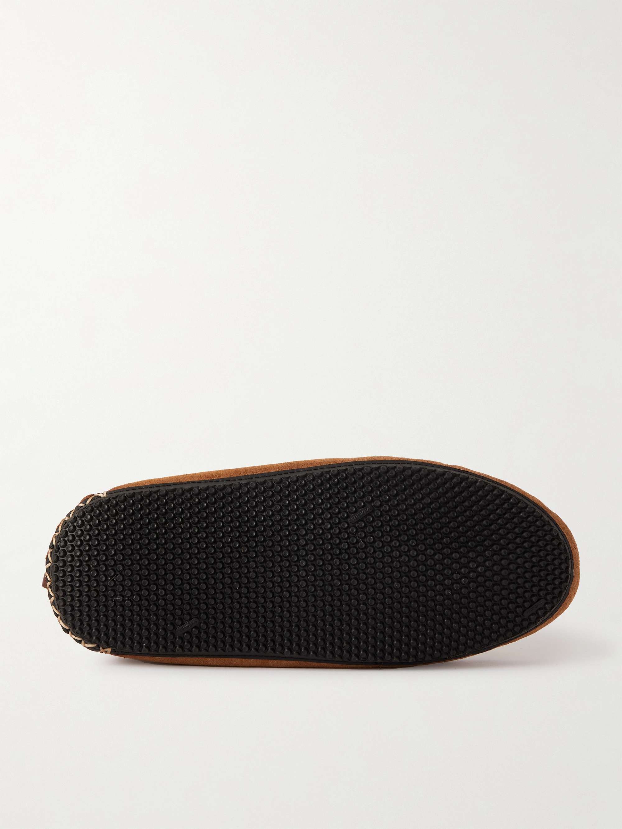 QUODDY Leather-Trimmed Shearling-Lined Suede Slippers
