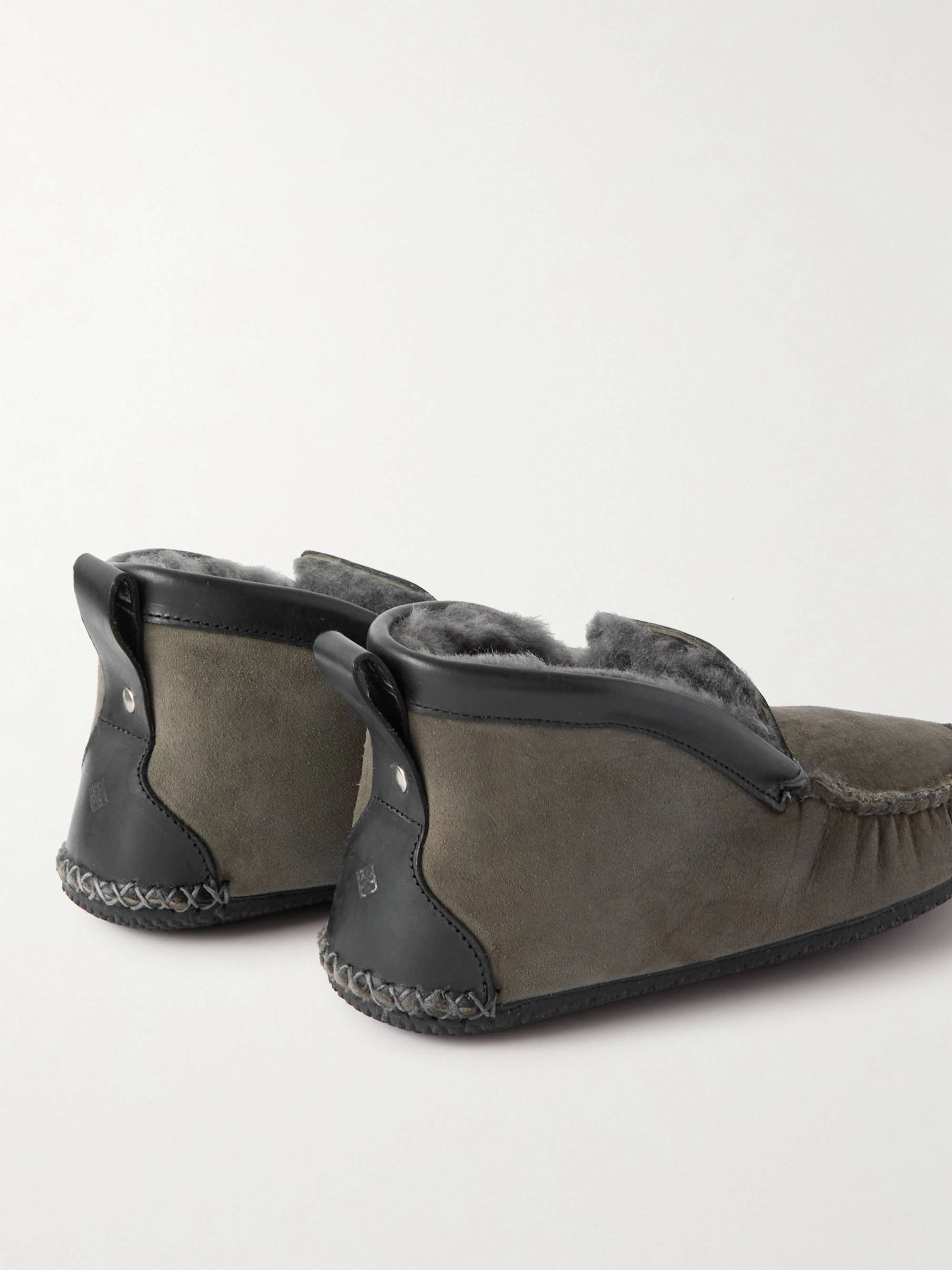 QUODDY Leather-Trimmed Shearling-Lined Suede Slippers