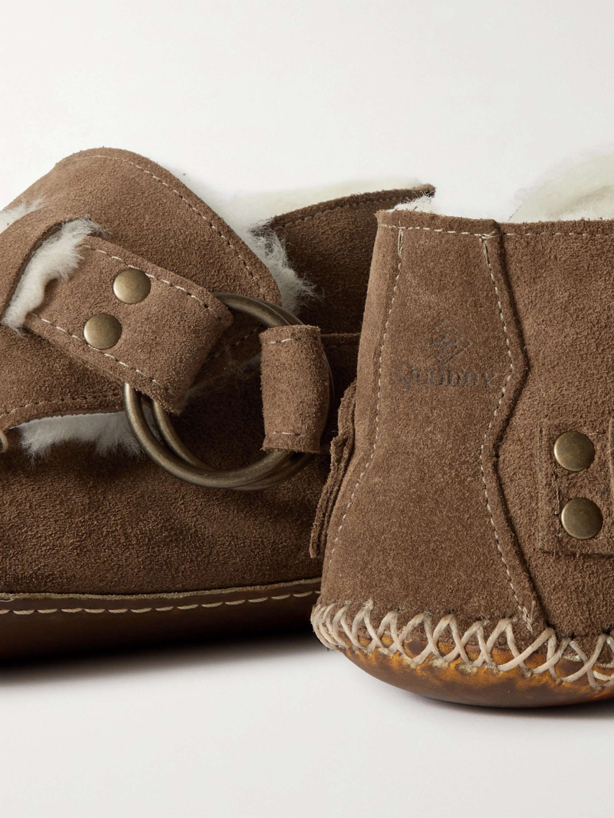 QUODDY Legacy Ring Shearling-Lined Suede Moccasins