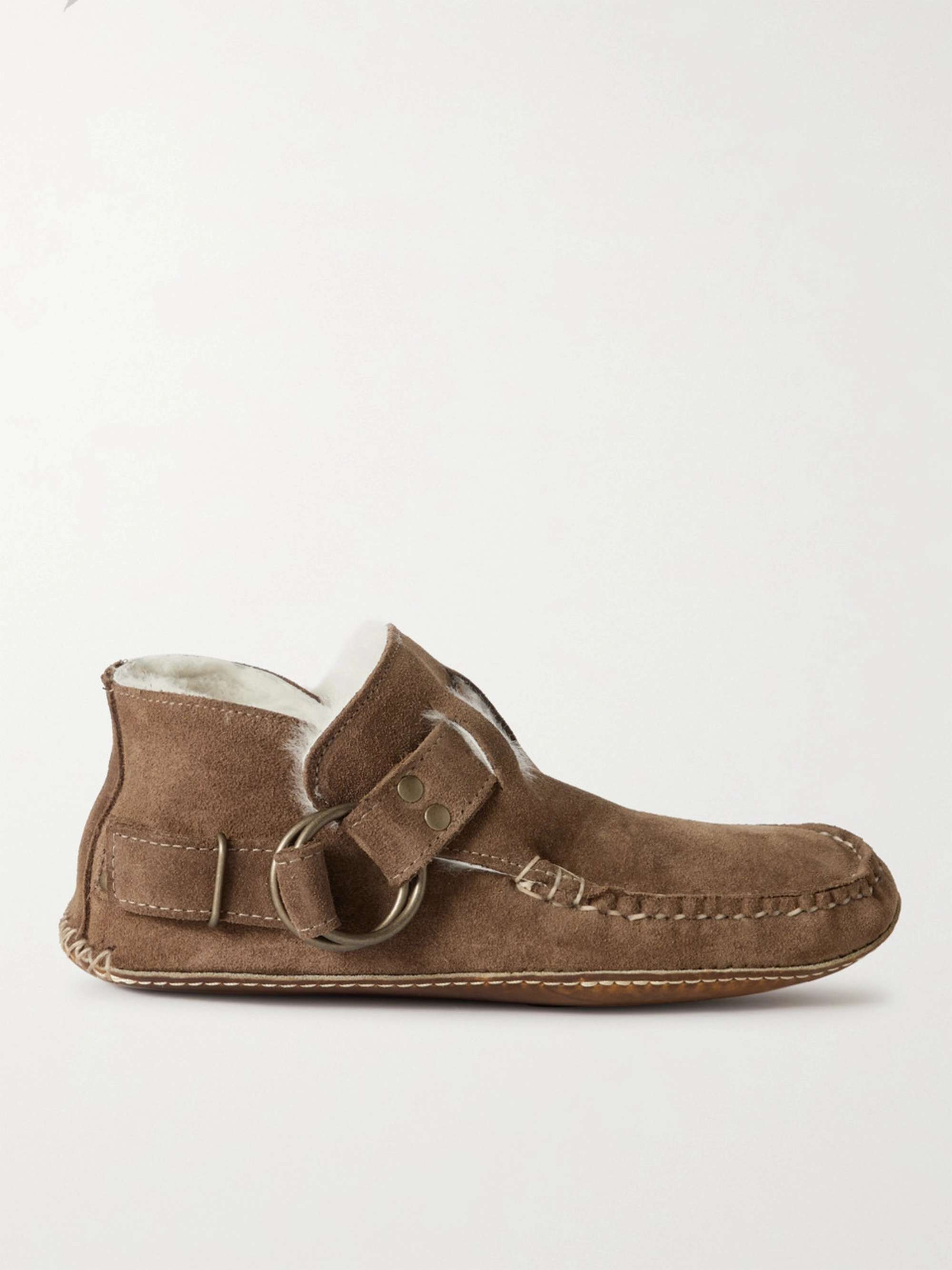 QUODDY Legacy Ring Shearling-Lined Suede Moccasins
