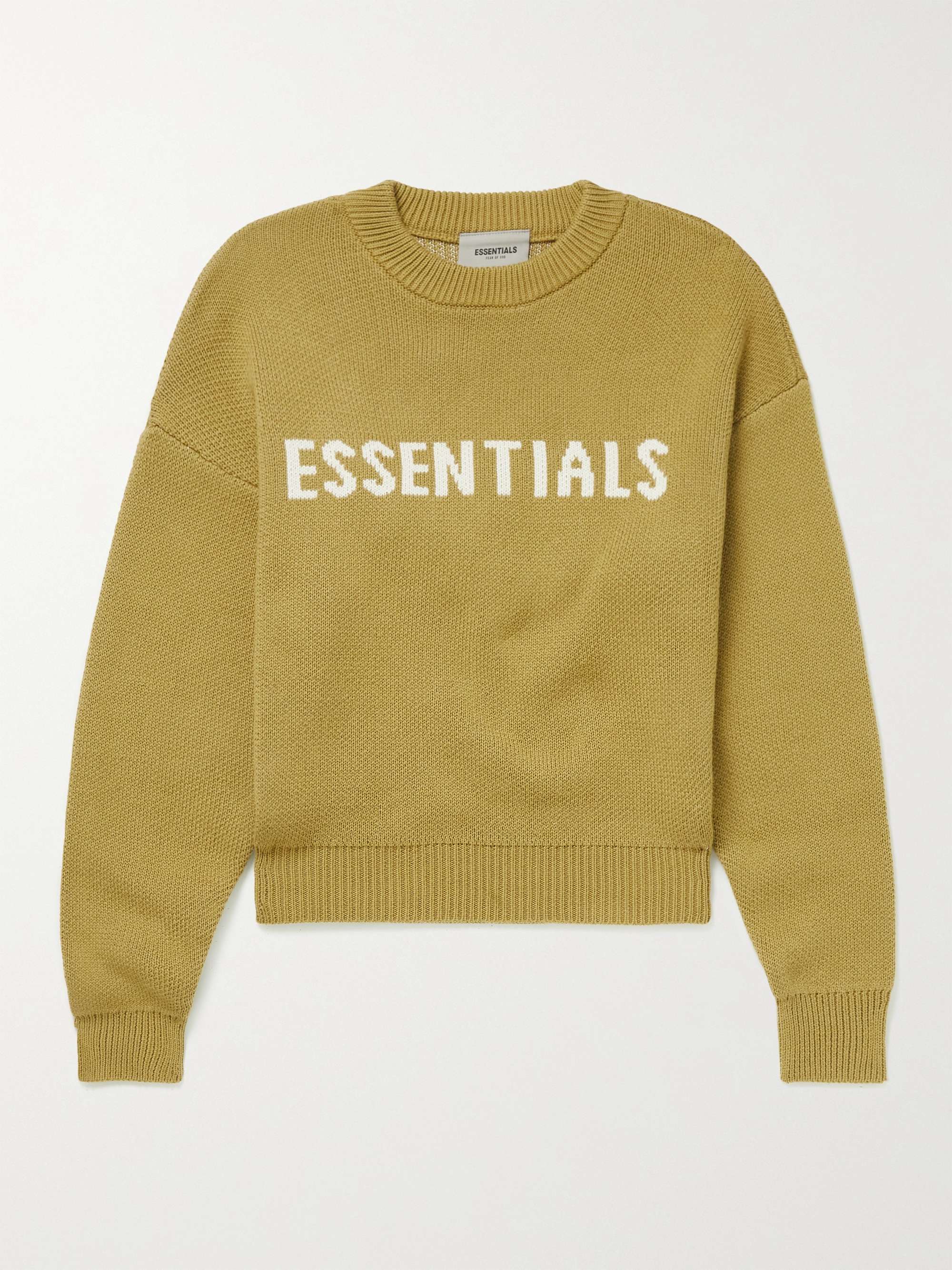 피어오브갓 에센셜 키즈 스웨터 FEAR OF GOD ESSENTIALS KIDS Logo-Intarsia Cotton-Blend Sweater,Mustard