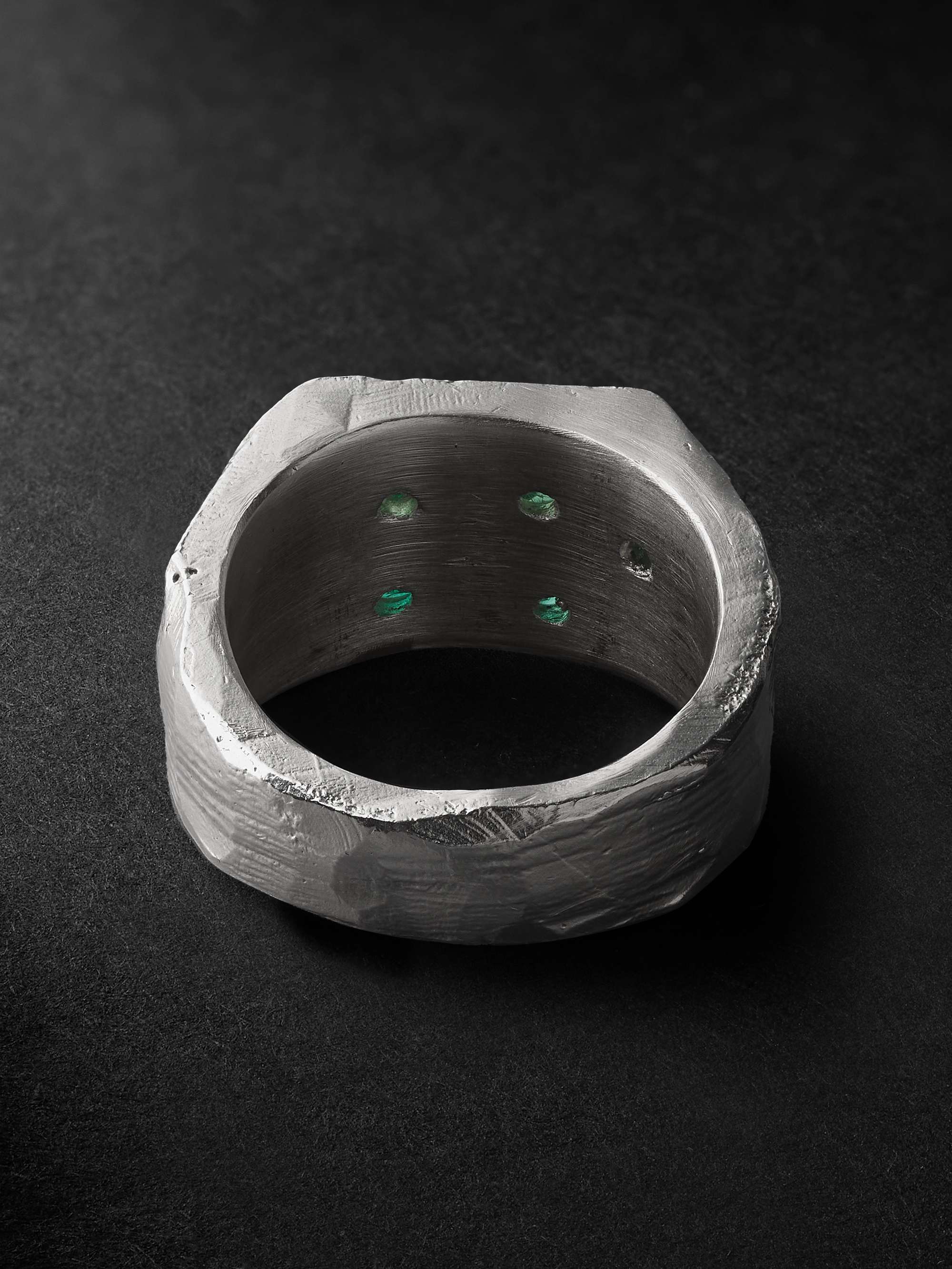THE OUZE Sterling Silver Emerald Signet Ring