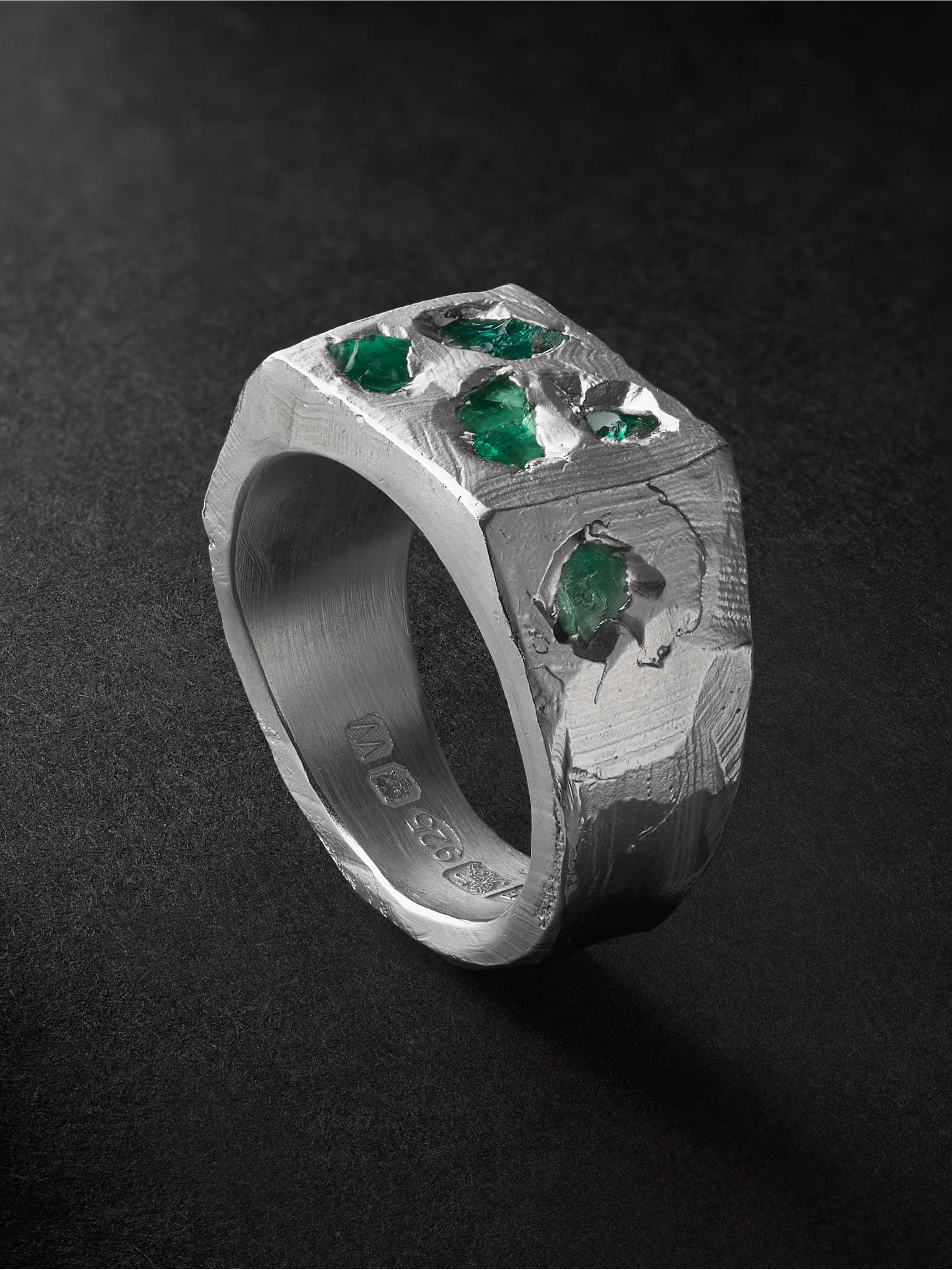 THE OUZE Sterling Silver Emerald Signet Ring
