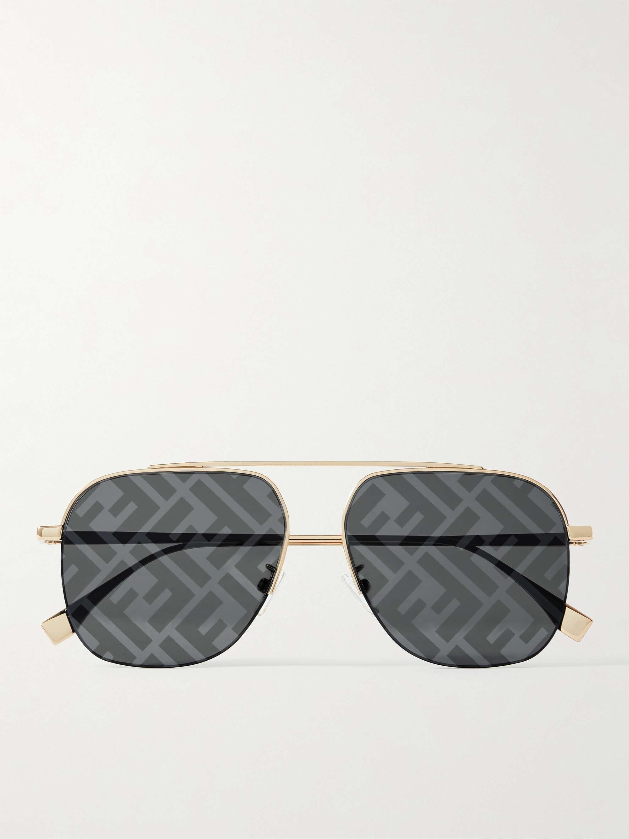 FENDI Aviator-Style Logo-Print Gold-Tone Sunglasses