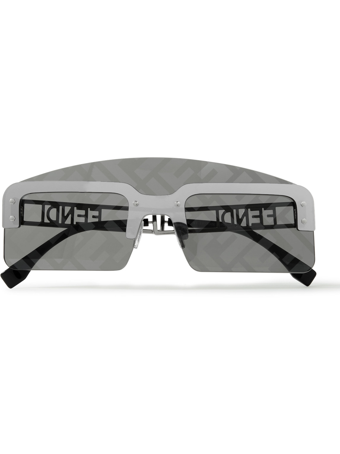 Rectangle-Frame Logo-Print Silver-Tone Sunglasses