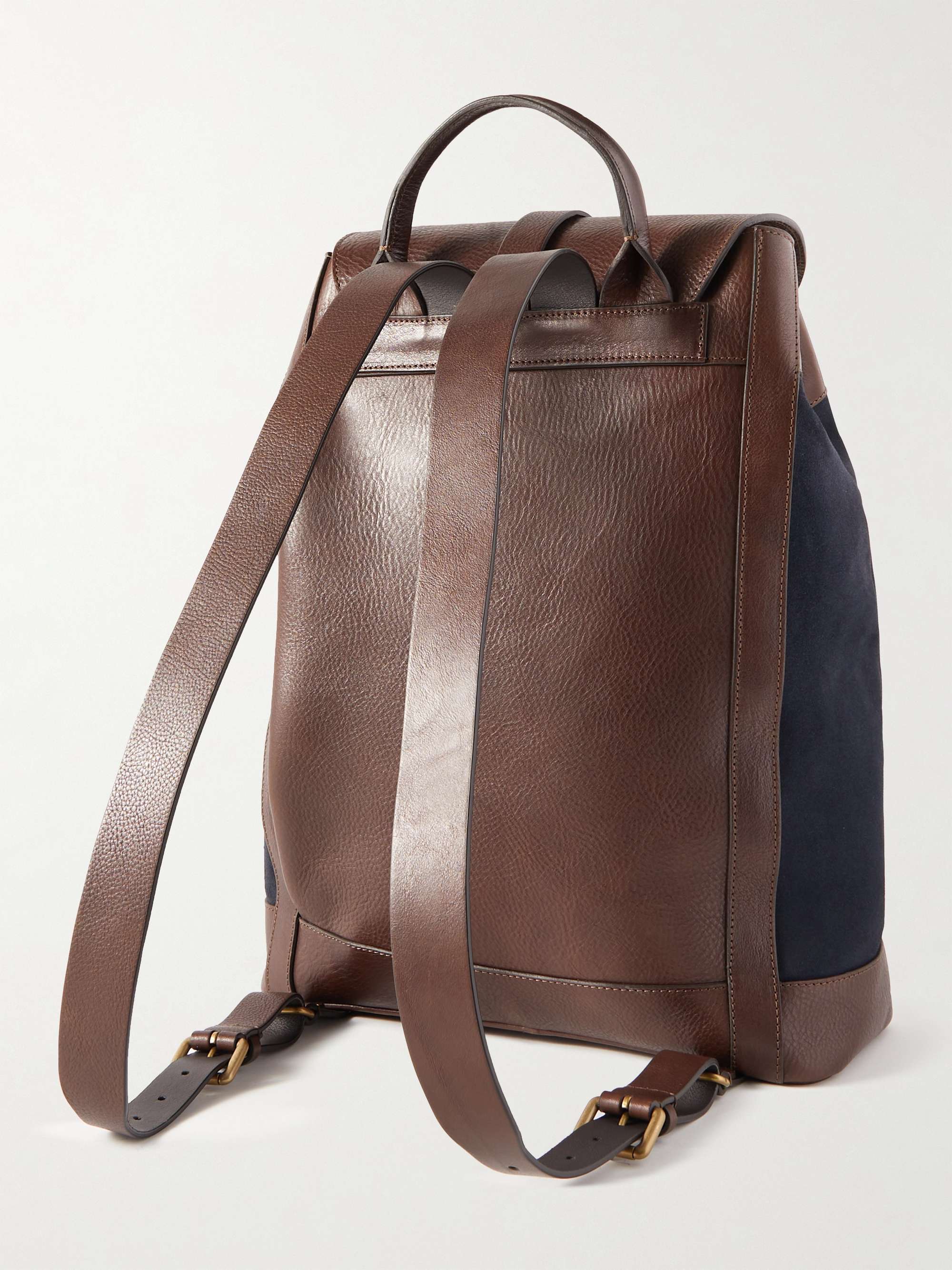 ANDERSON'S Textured Leather-Trimmed Suede Backpack