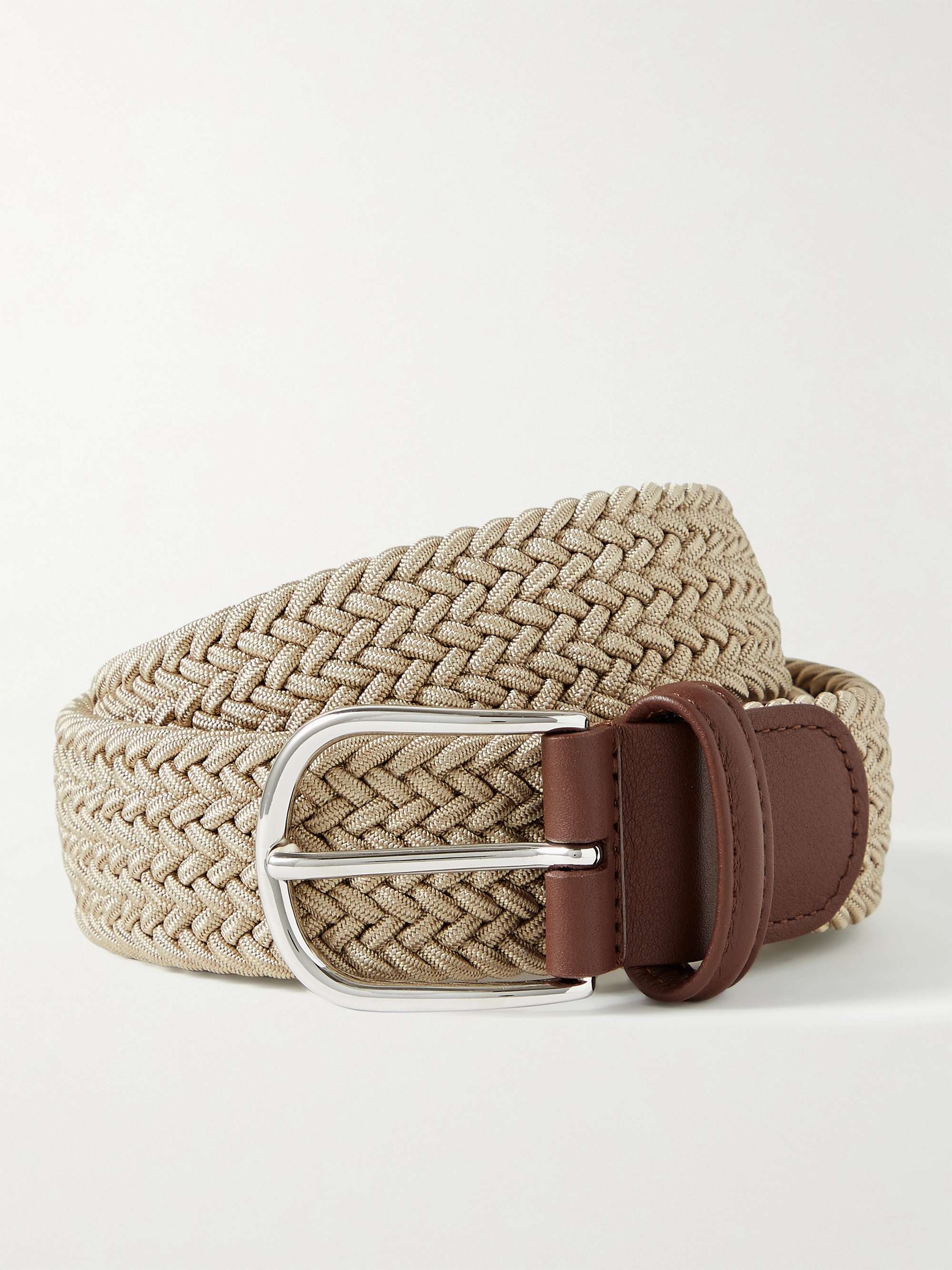 ANDERSON'S 3.5cm Leather-Trimmed Woven Elastic Belt