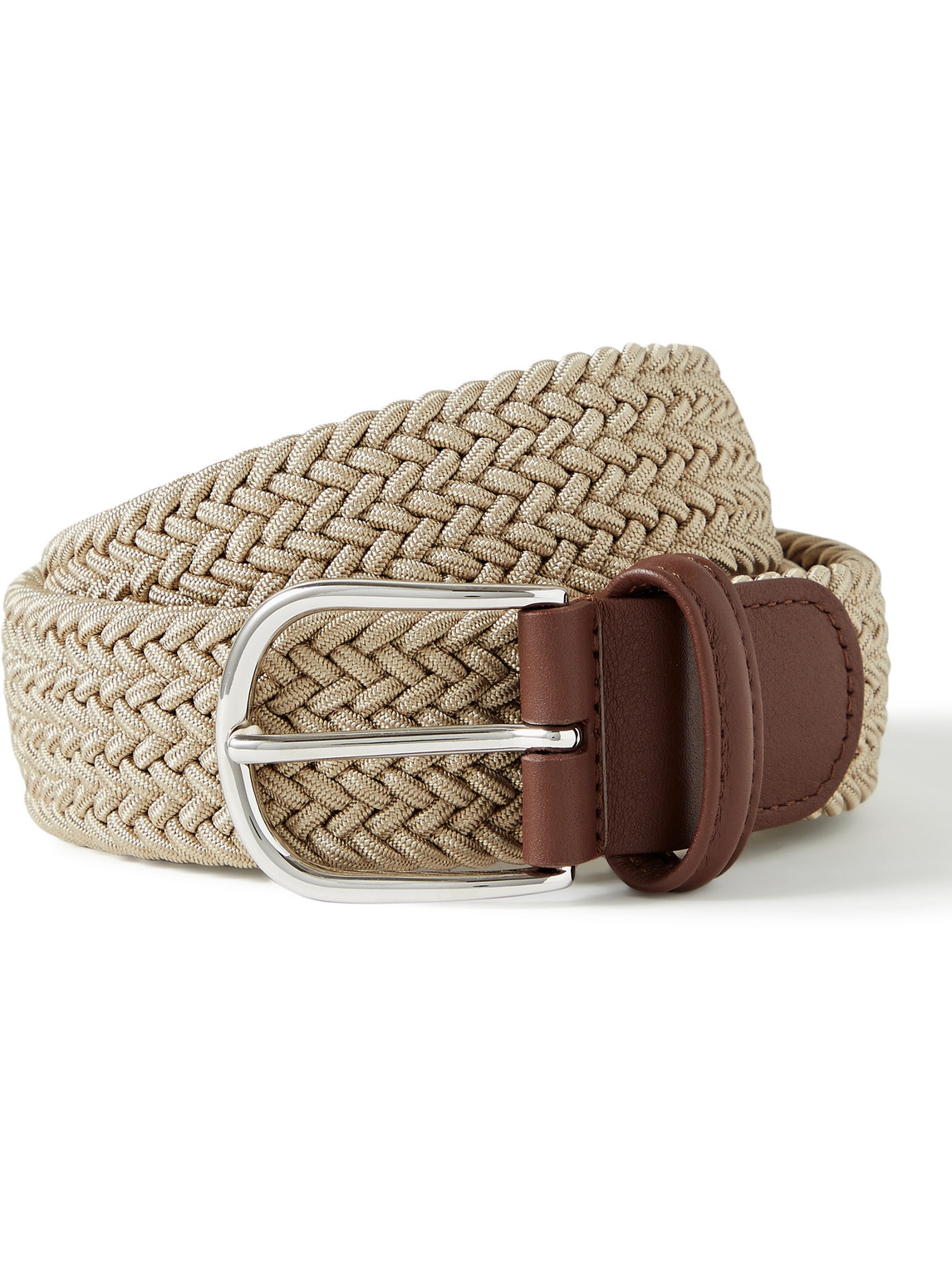 Anderson's 3.5cm Leather-trimmed Woven Elastic Belt In Beige
