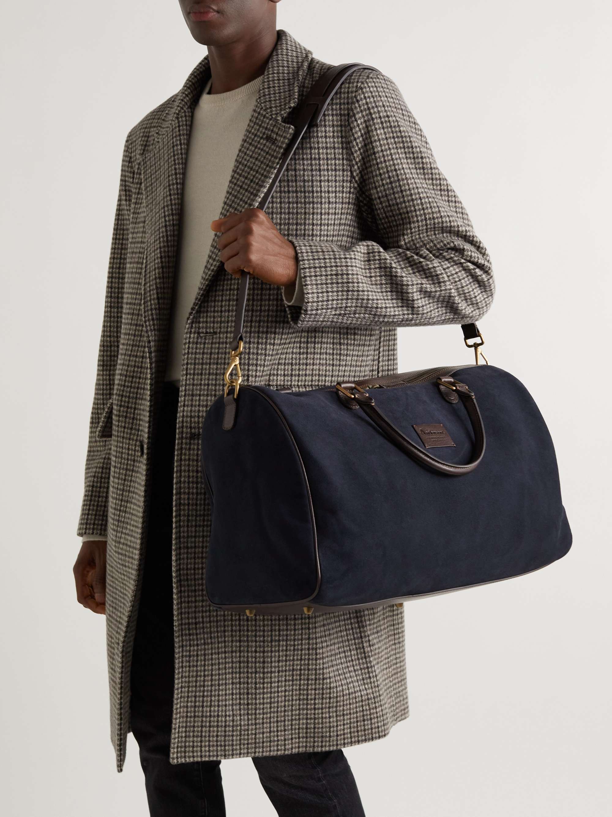 ANDERSON'S Leather-Trimmed Suede Duffle Bag