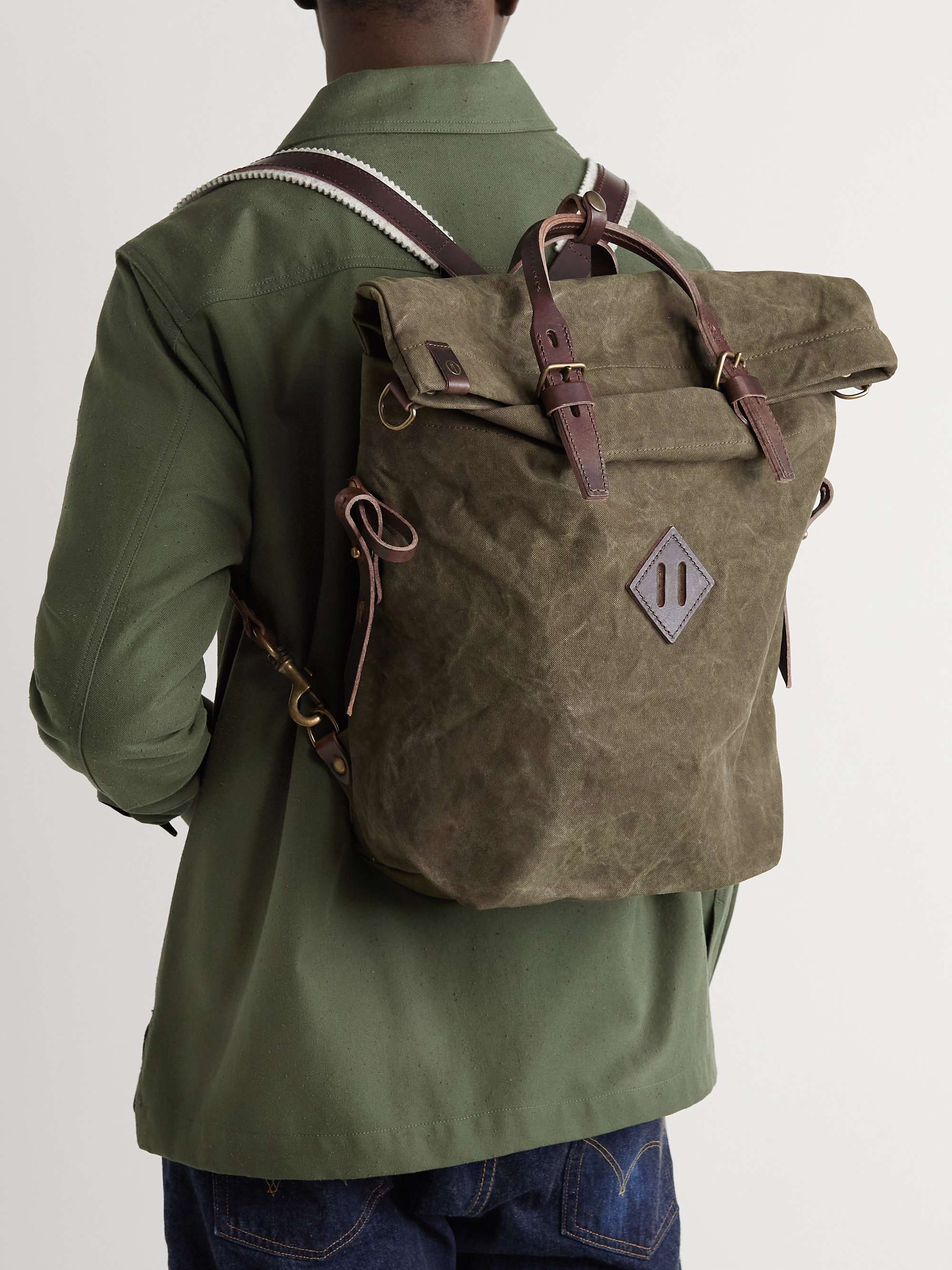 BLEU DE CHAUFFE Woody Leather-Trimmed Cotton-Canvas Backpack