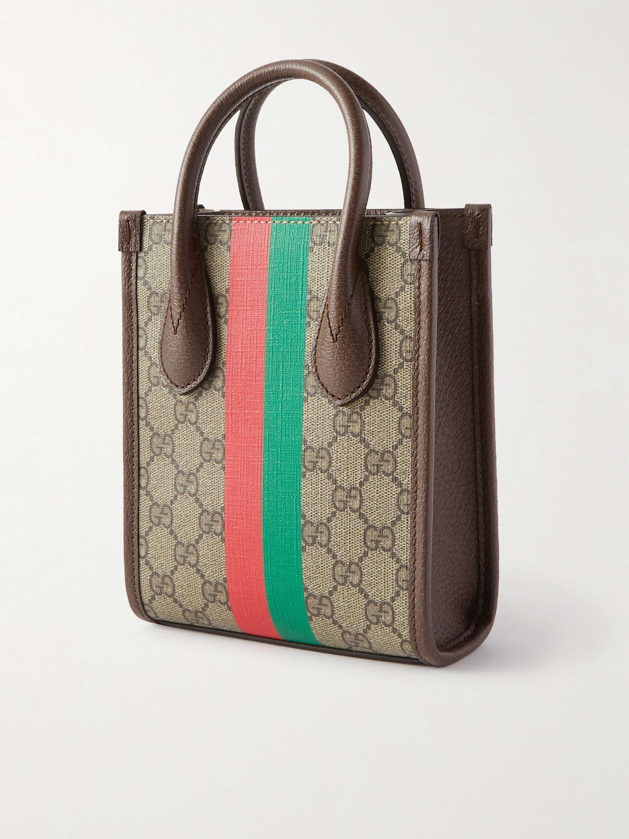 GUCCI GG Supreme Mini Leather-Trimmed Monogrammed Coated-Canvas Tote Bag