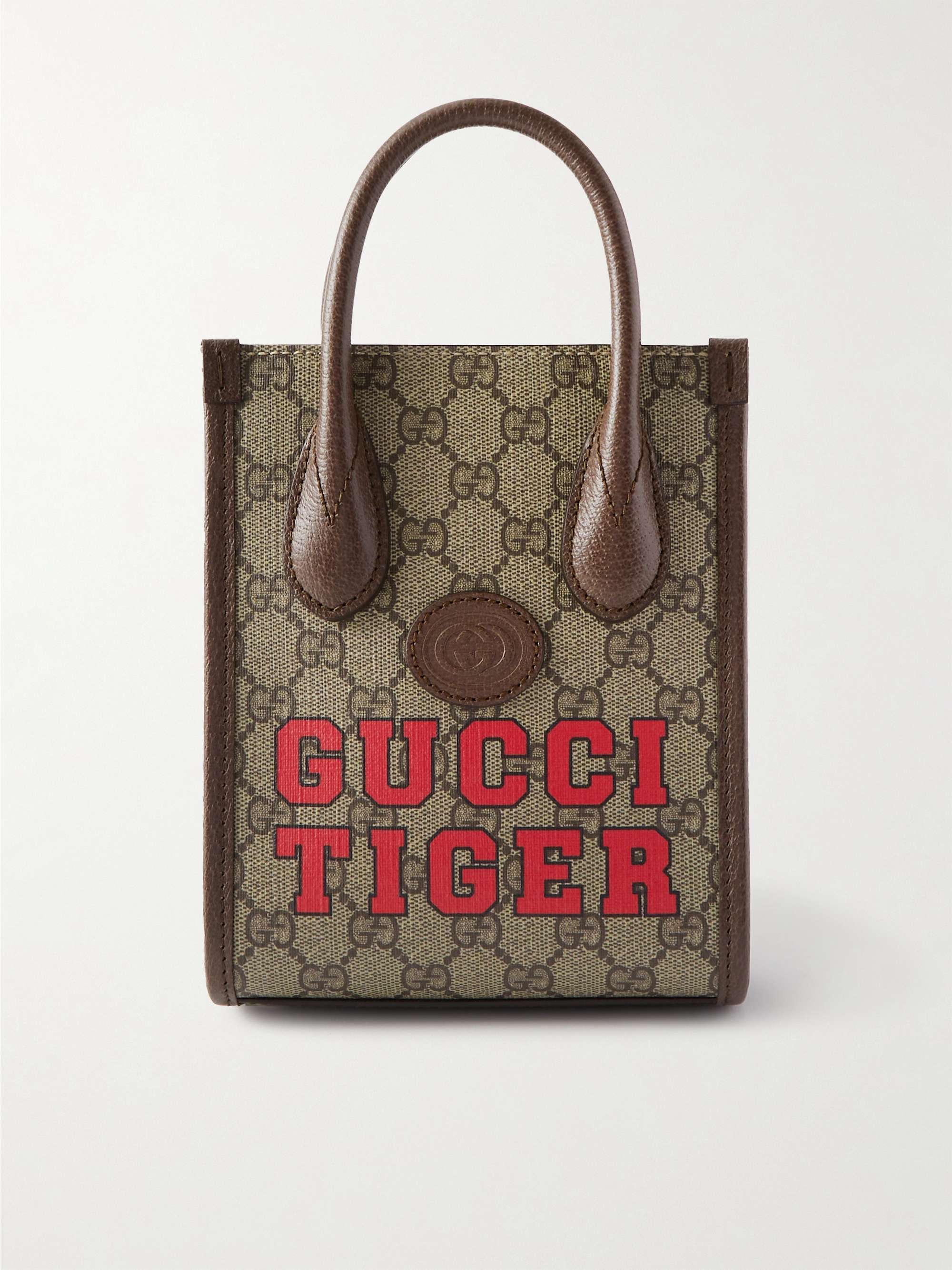 GUCCI GG Supreme Mini Leather-Trimmed Monogrammed Coated-Canvas Tote Bag