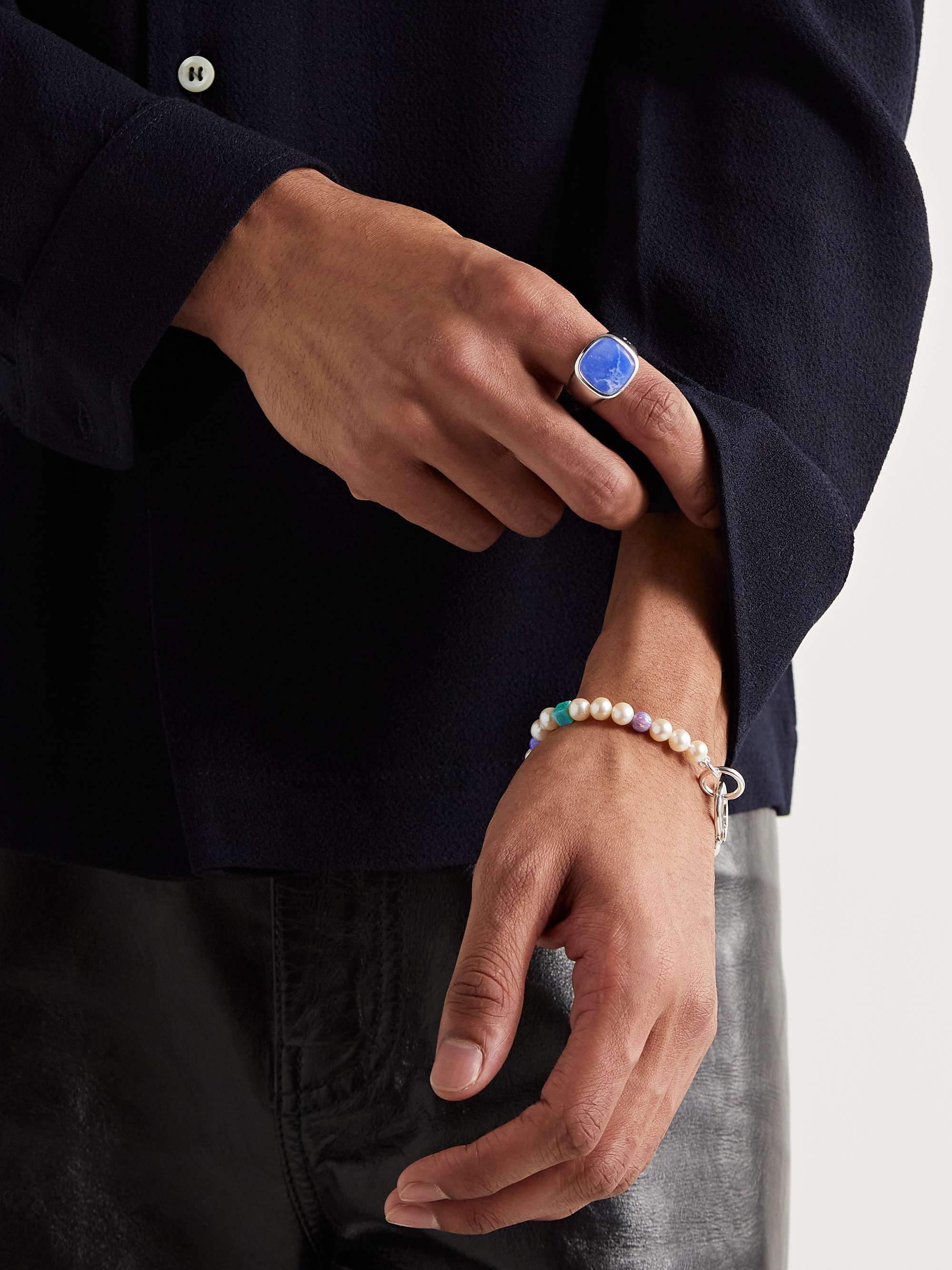 HATTON LABS Ocean Sterling Silver, Resin and Sapphire Signet Ring