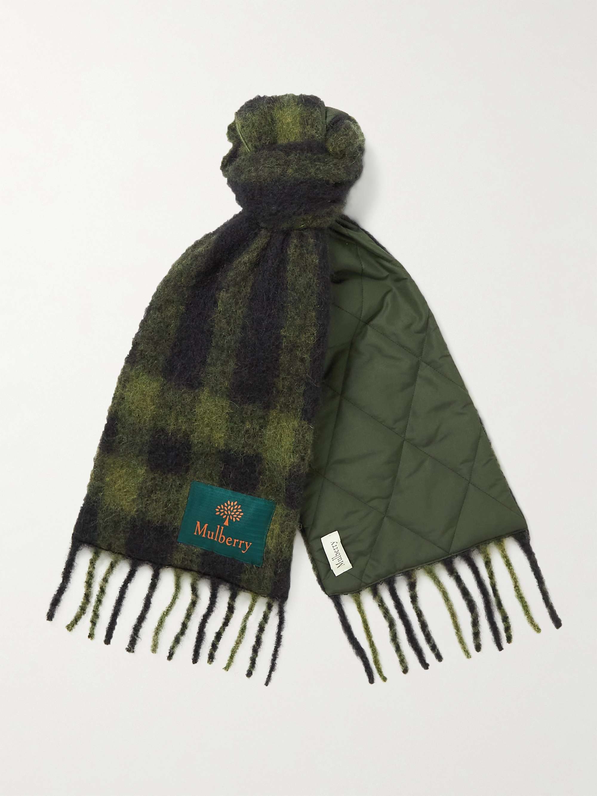 MULBERRY Reversible Checked Knitted and Quilted Recycled Shell Scarf