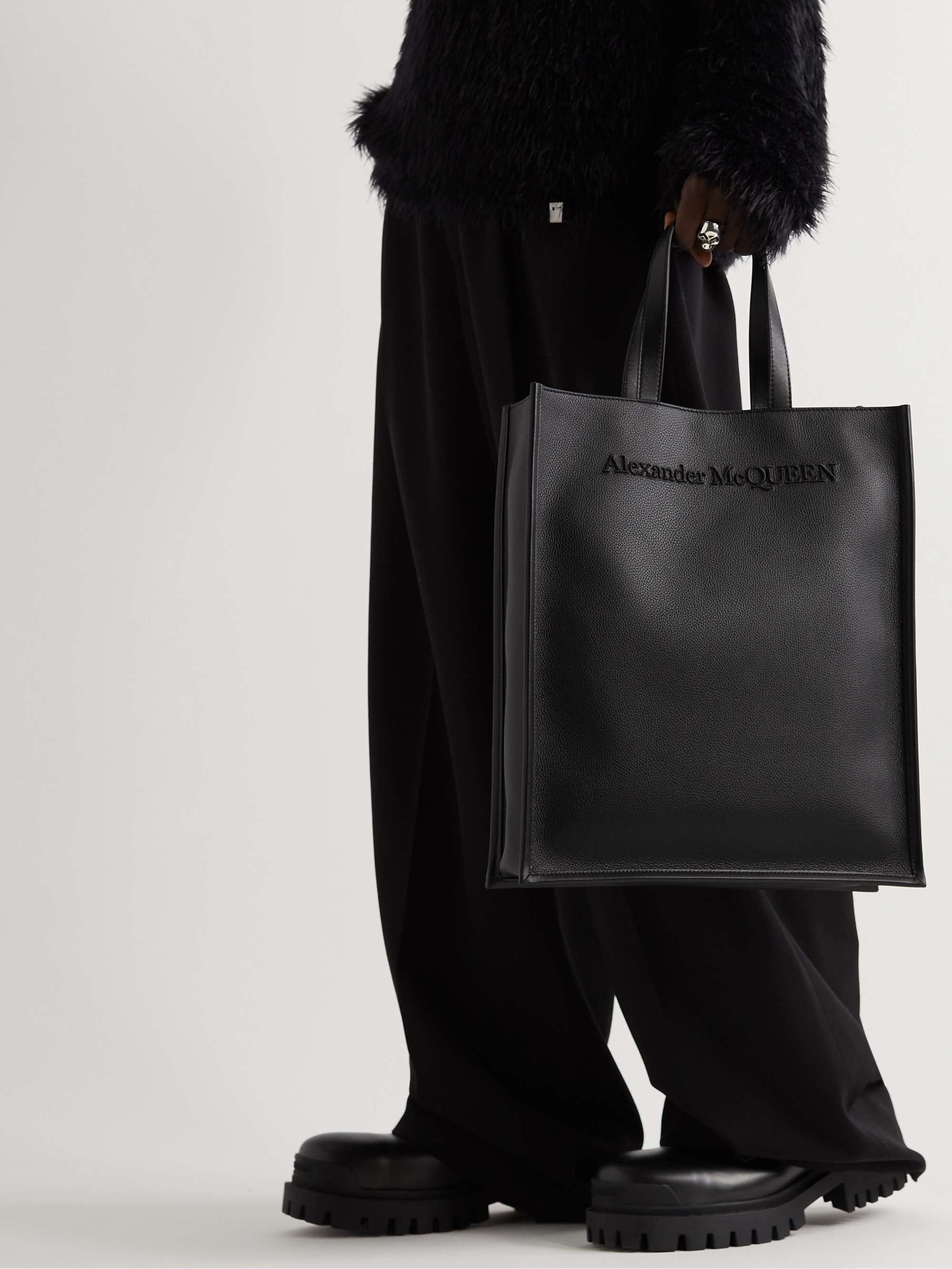 ALEXANDER MCQUEEN North South Logo-Embossed Full-Grain Leather Tote Bag
