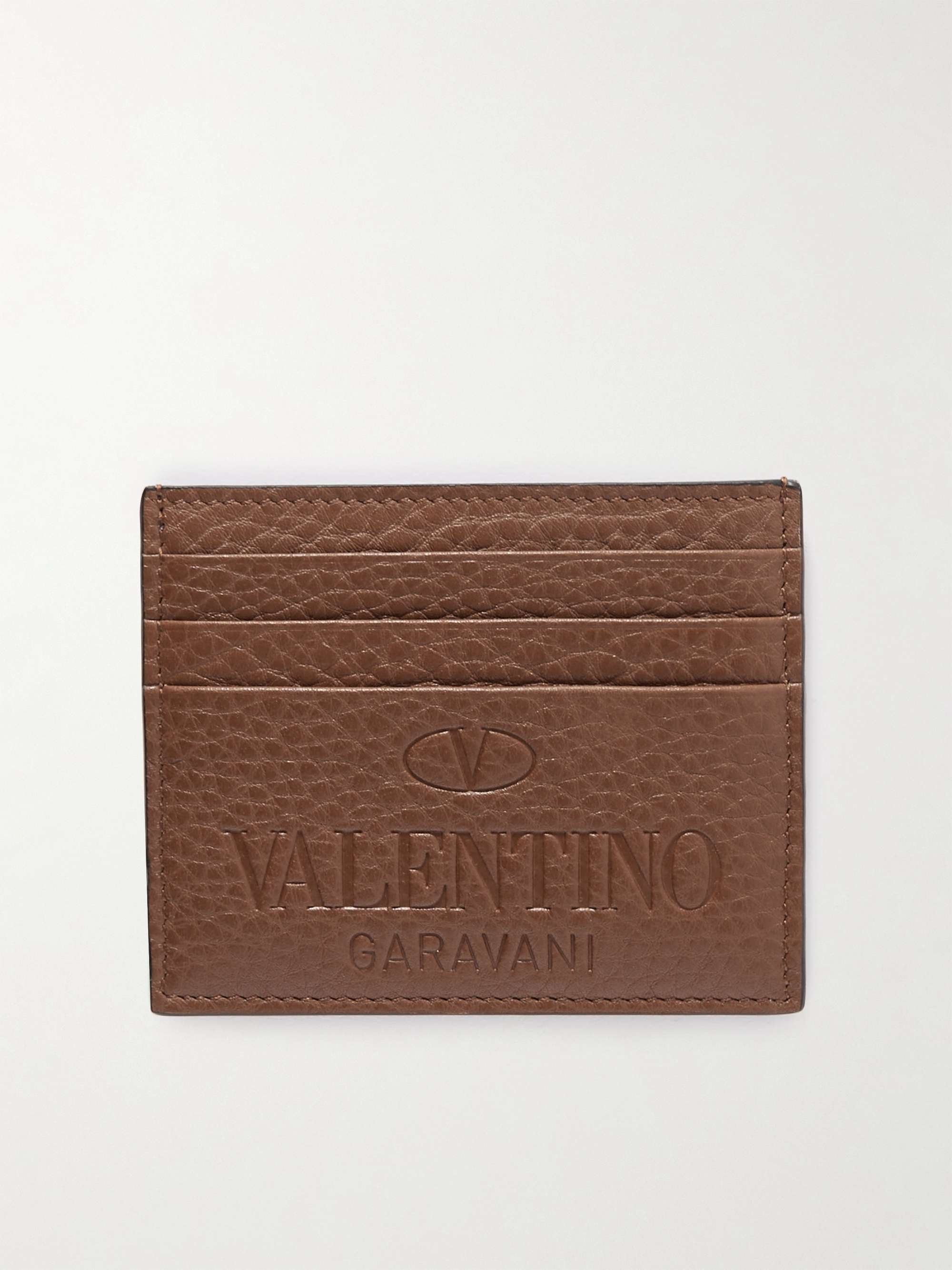 발렌티노 카드지갑 Valentino Garavani Logo-Debossed Full-Grain Leather Cardholder,Brown