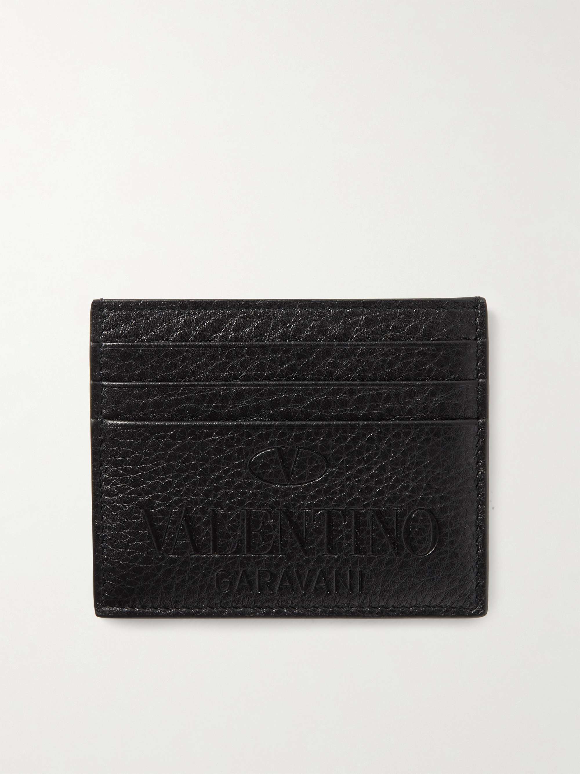 발렌티노 카드지갑 Valentino Garavani Logo-Debossed Full-Grain Leather Cardholder,Black