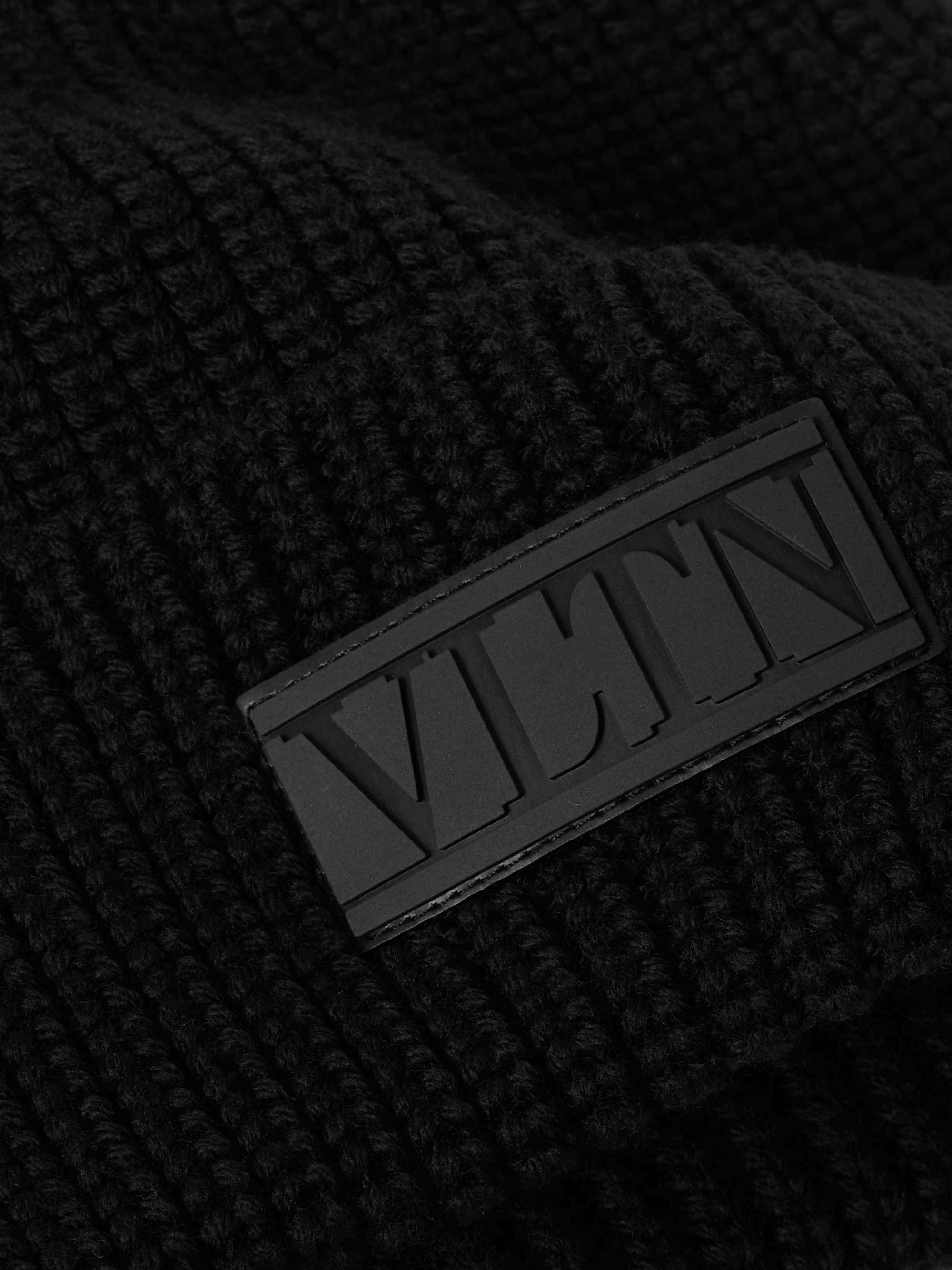 VALENTINO Valentino Garavani Logo-Appliquéd Ribbed Virgin Wool Beanie