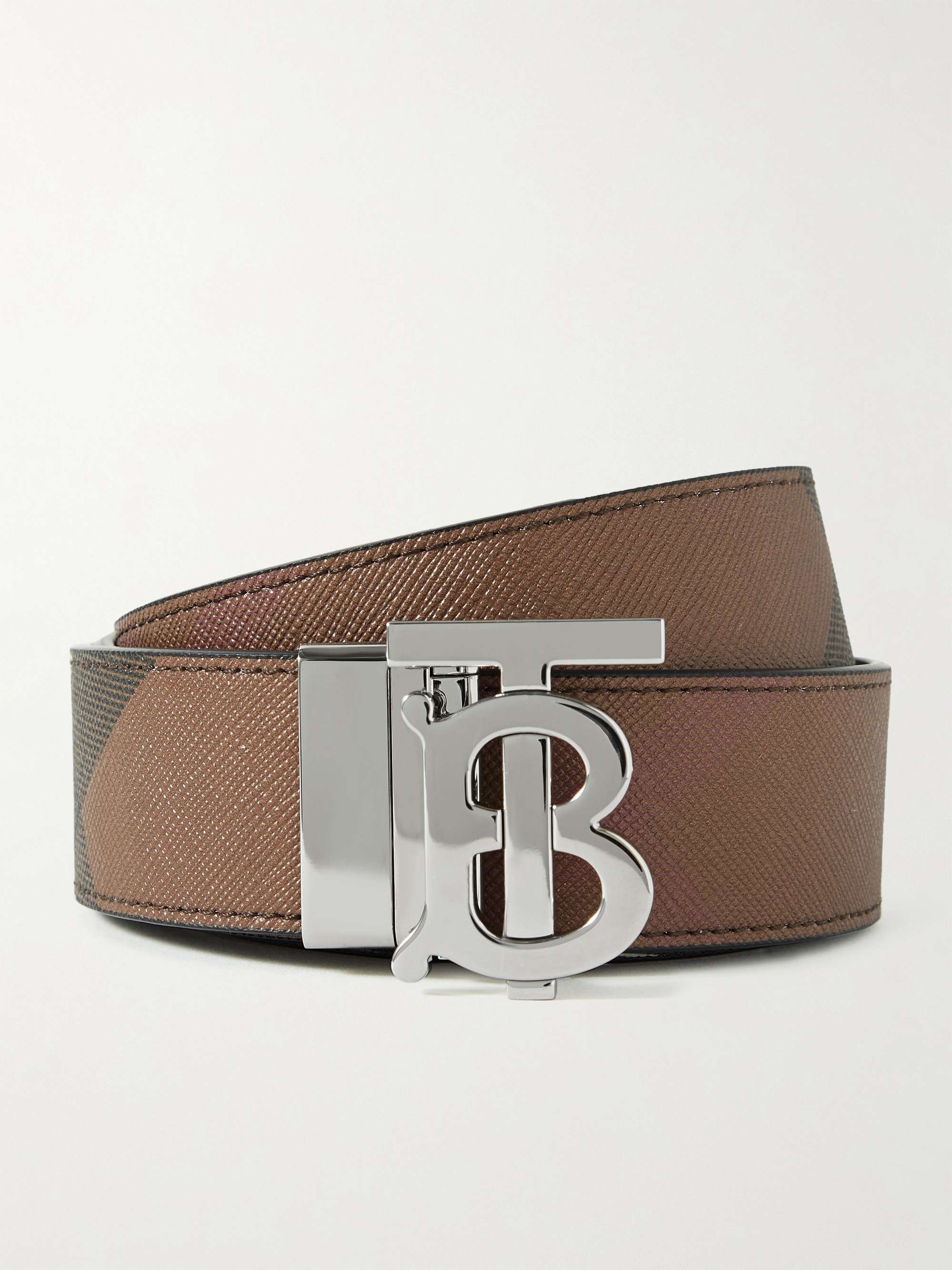 BURBERRY 3.5cm Reversible Checked E-Canvas and Leather Belt