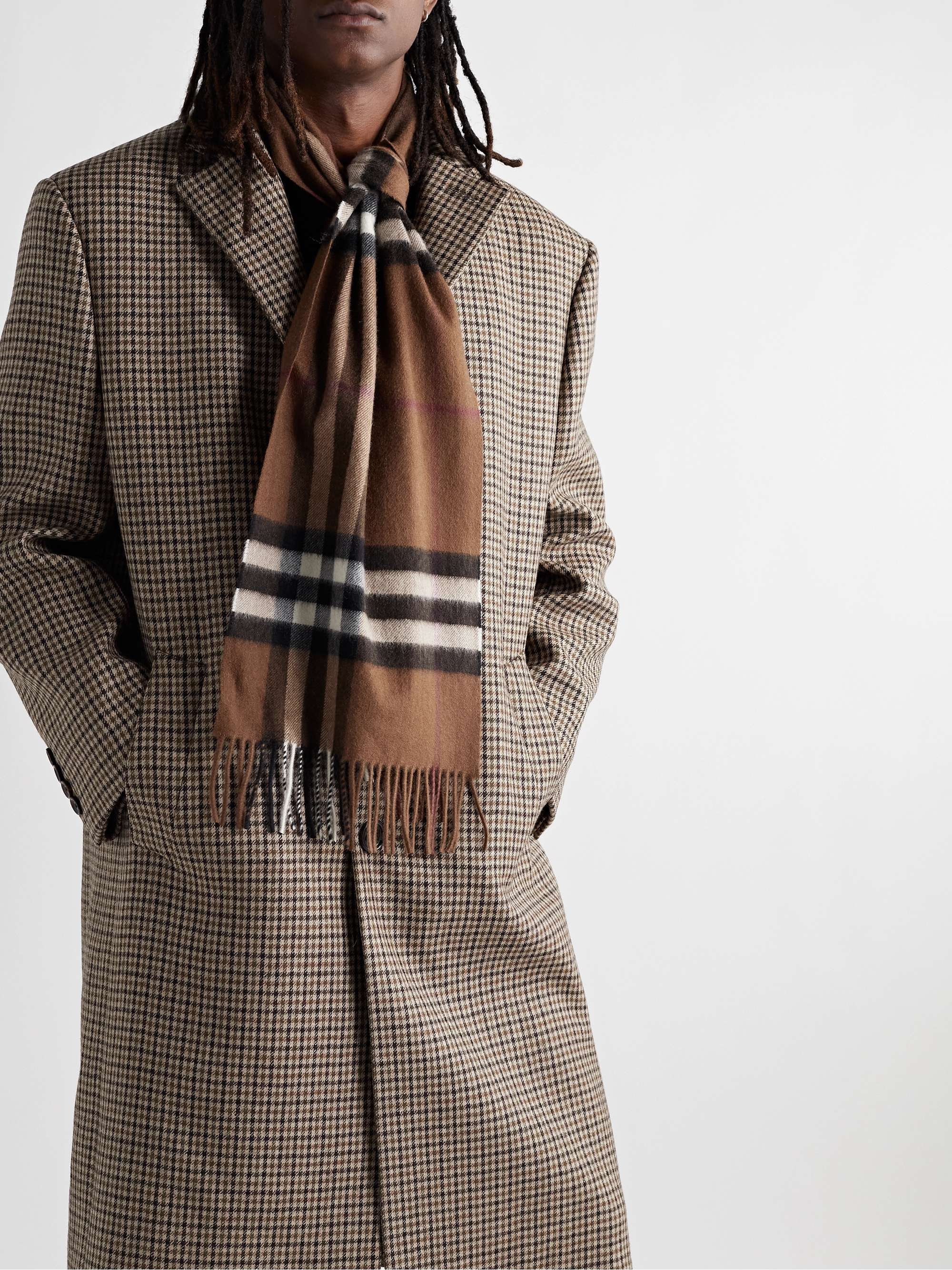 BURBERRY Fringed Checked Cashmere Scarf