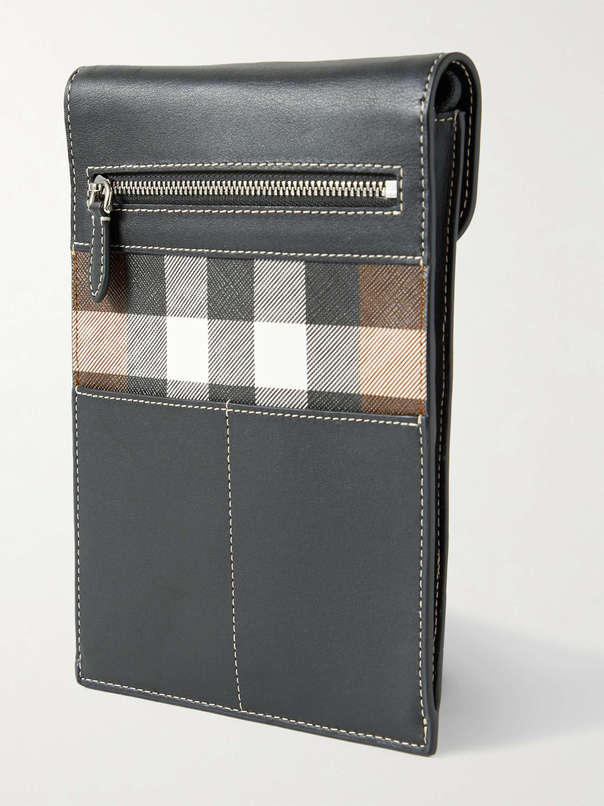 BURBERRY Checked E-Canvas and Leather Pouch with Lanyard