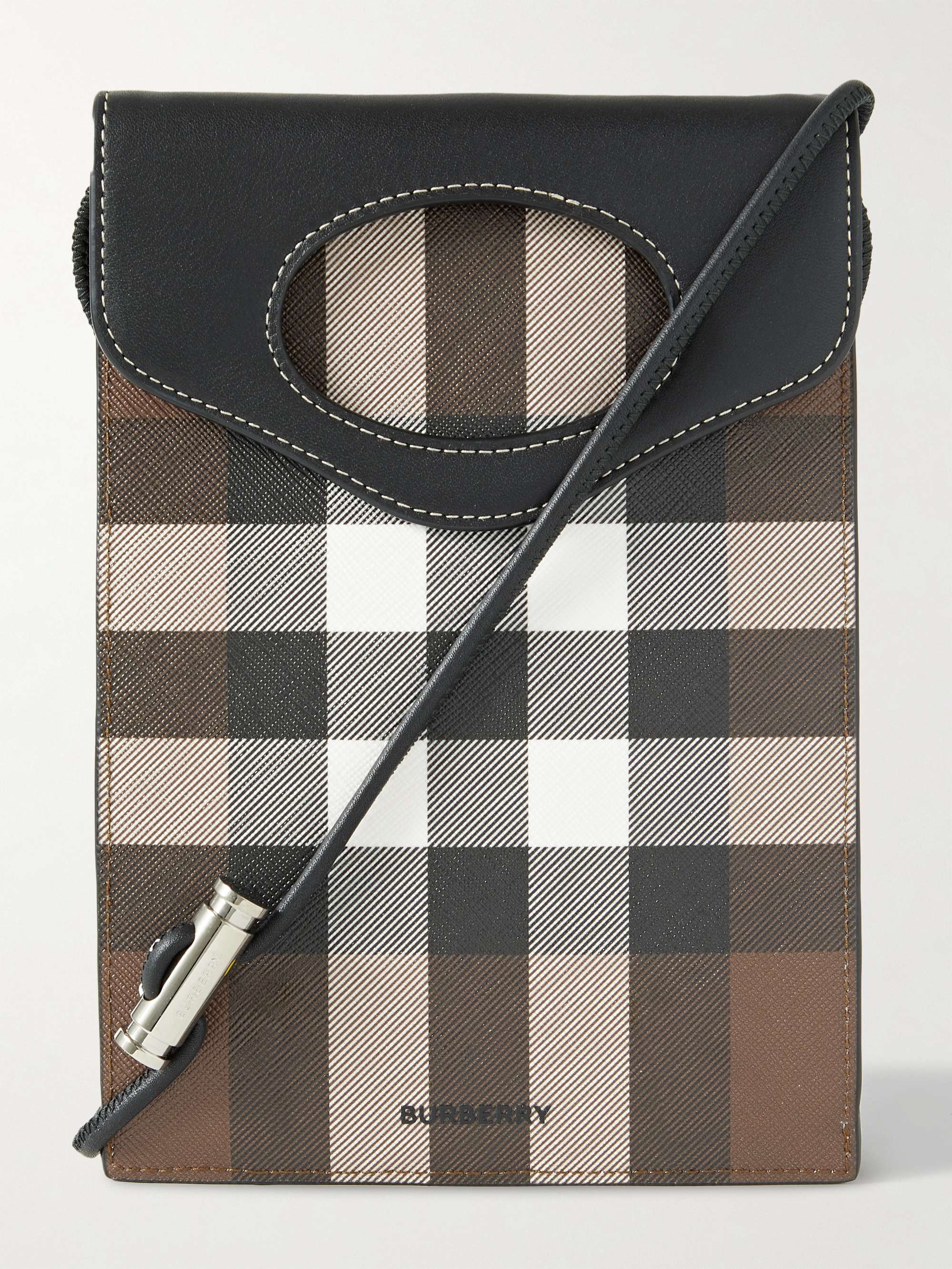 BURBERRY Checked E-Canvas and Leather Pouch with Lanyard