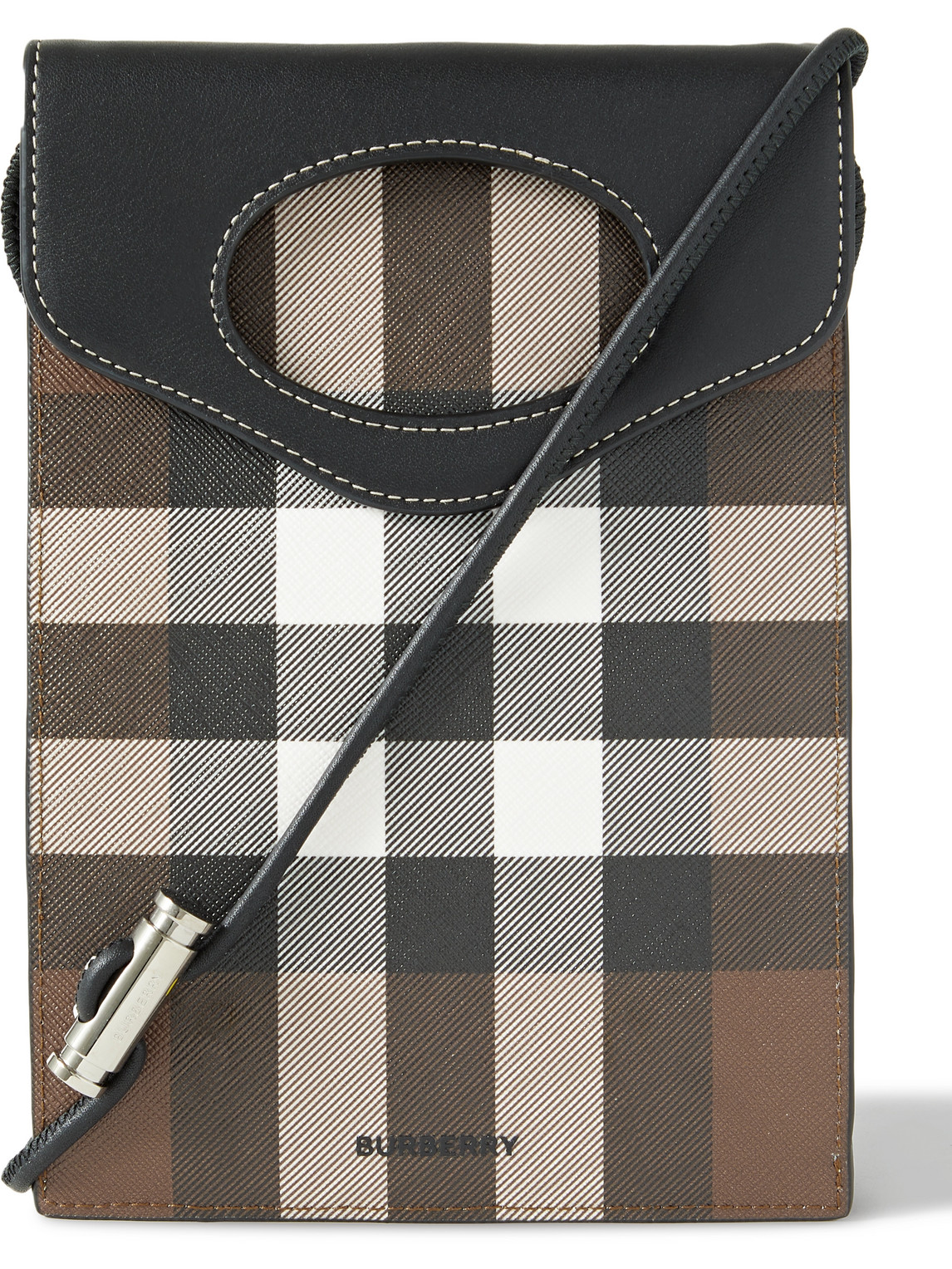 Checked E-Canvas and Leather Pouch with Lanyard
