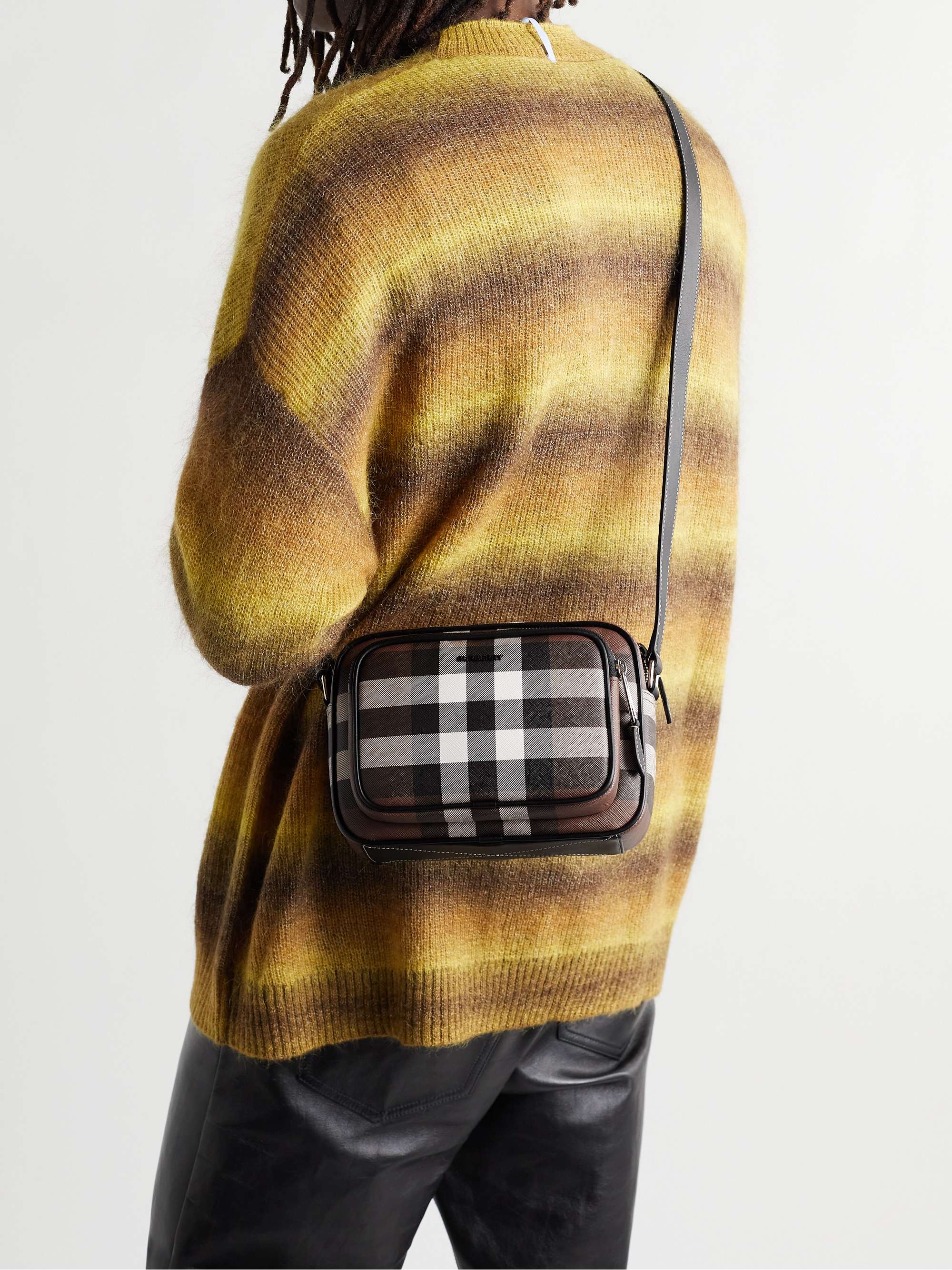 BURBERRY Leather-Trimmed Checked E-Canvas Messenger Bag