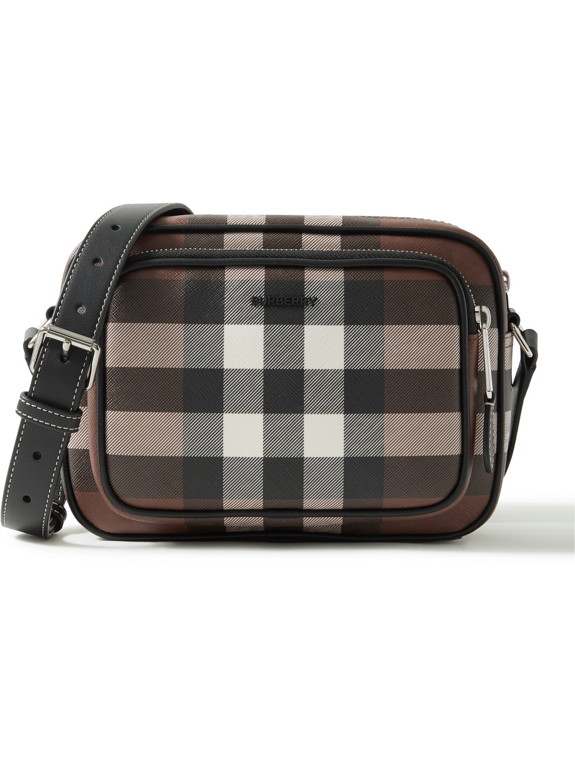 Leather-Trimmed Checked E-Canvas Messenger Bag