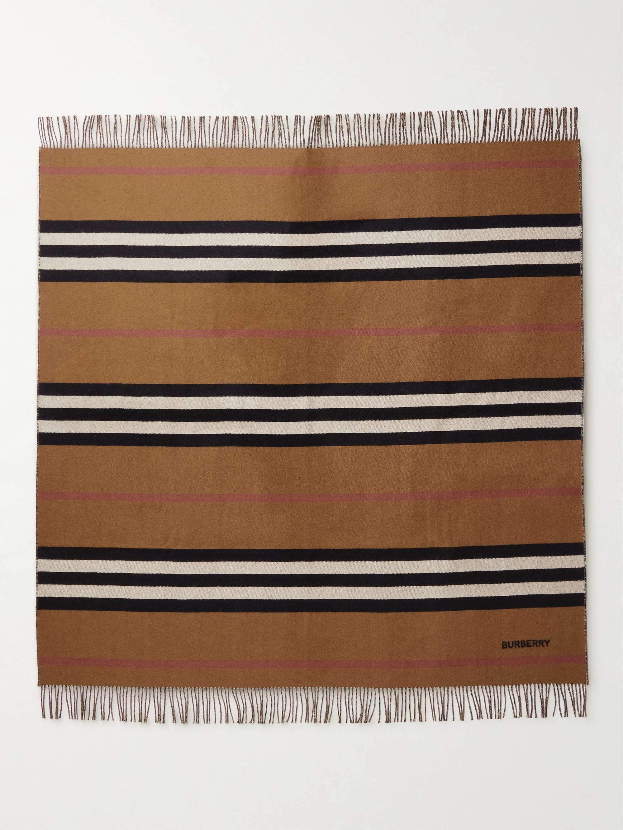 BURBERRY Fringed Striped Cashmere and Wool-Blend Blanket
