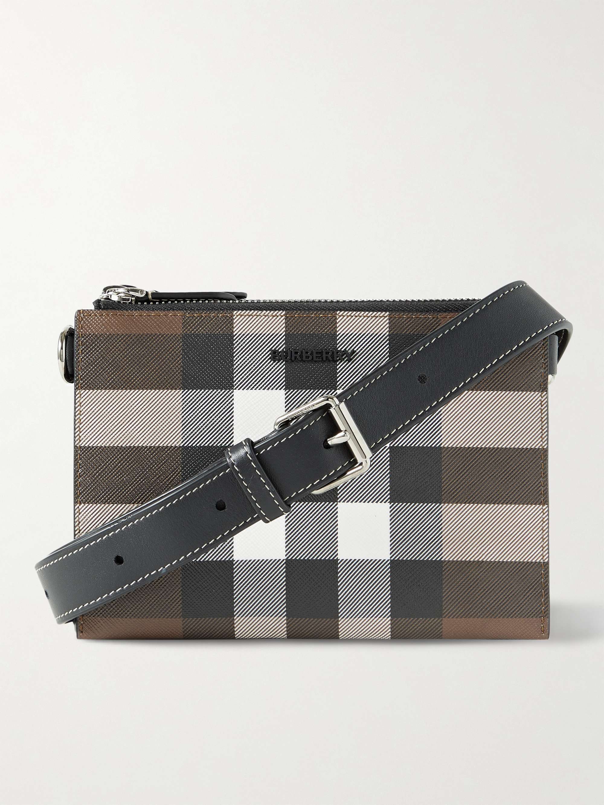 BURBERRY Checked E-Canvas and Leather Messenger Bag